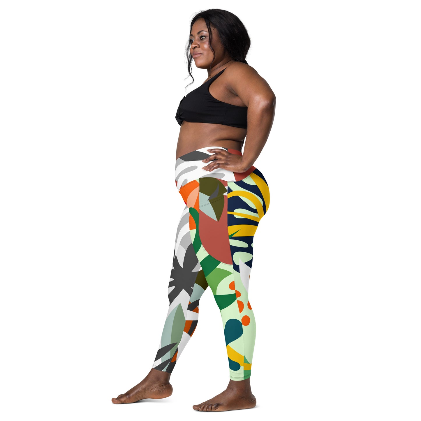Floral High Waist Crossover leggings with pockets
