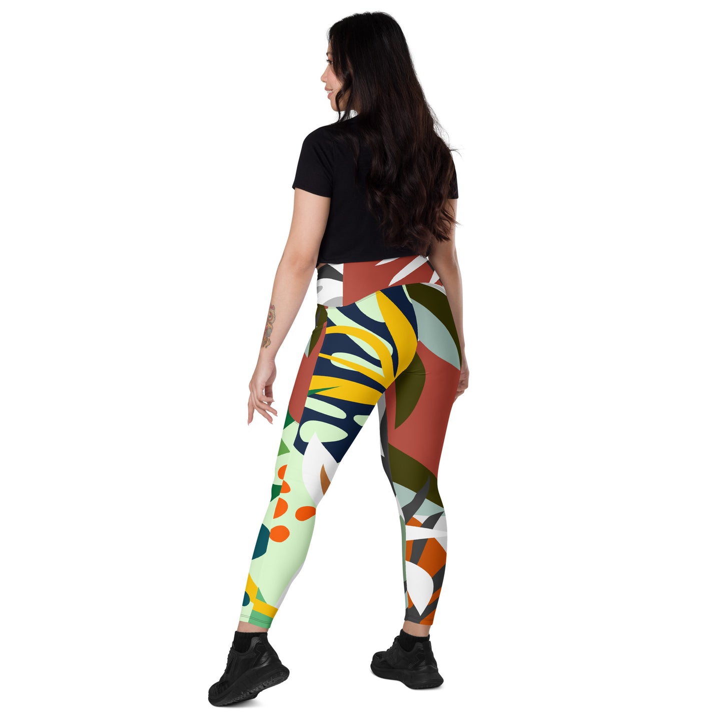 Floral High Waist Crossover leggings with pockets