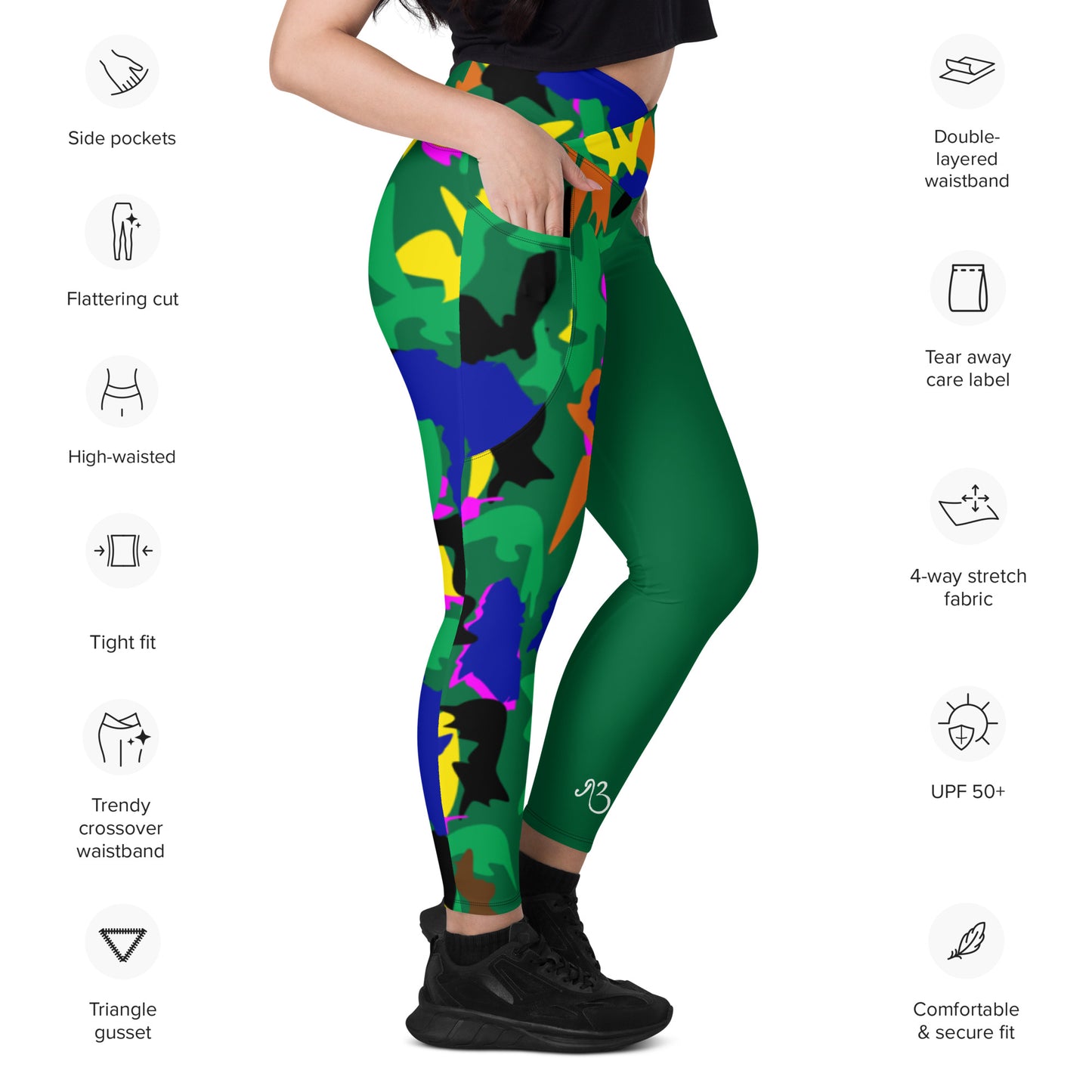 AfriBix Green Camouflage High Waist Crossover leggings with pockets