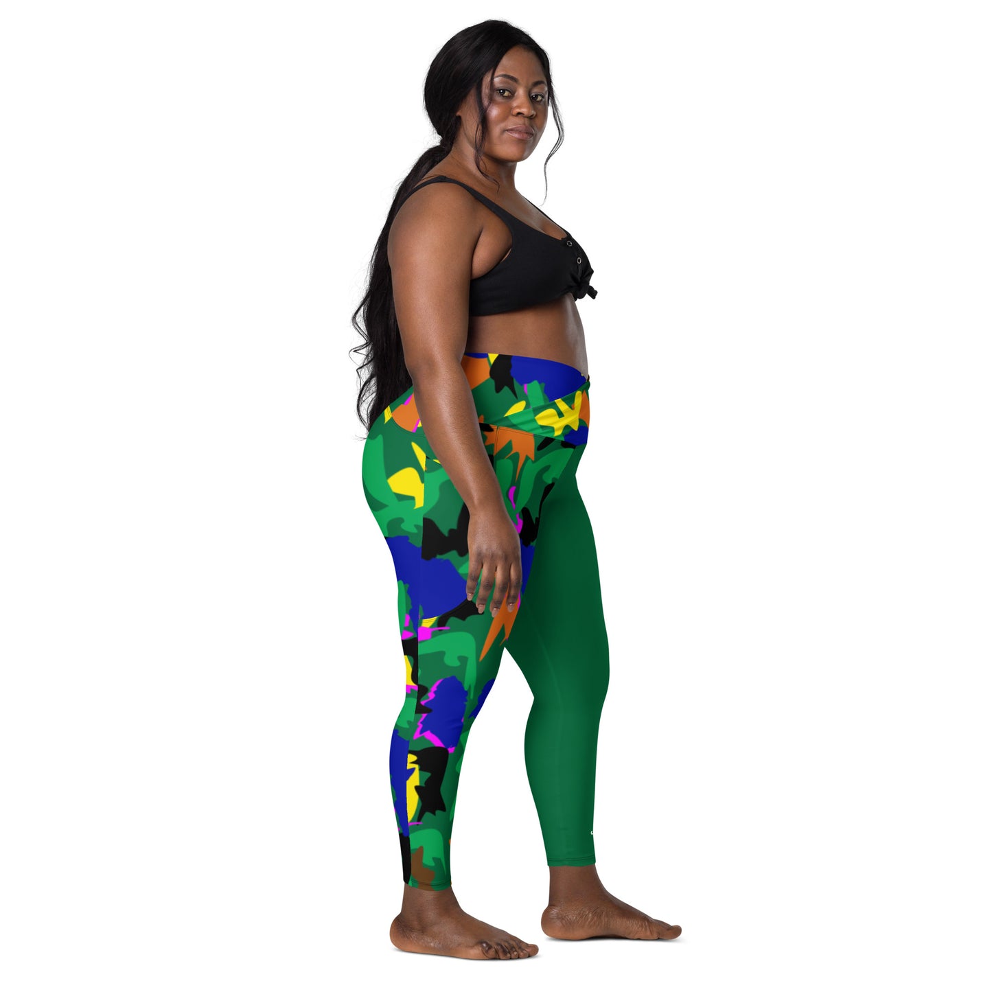 AfriBix Green Camouflage High Waist Crossover leggings with pockets