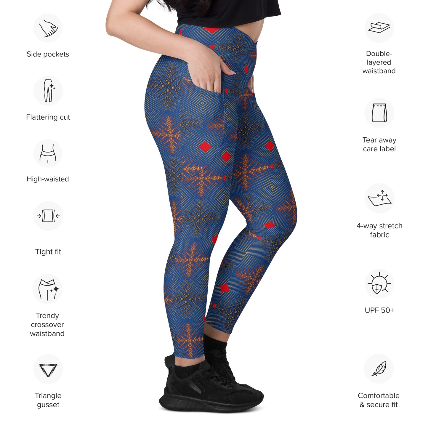 AfriBix Ankara High Waist Crossover leggings with pockets