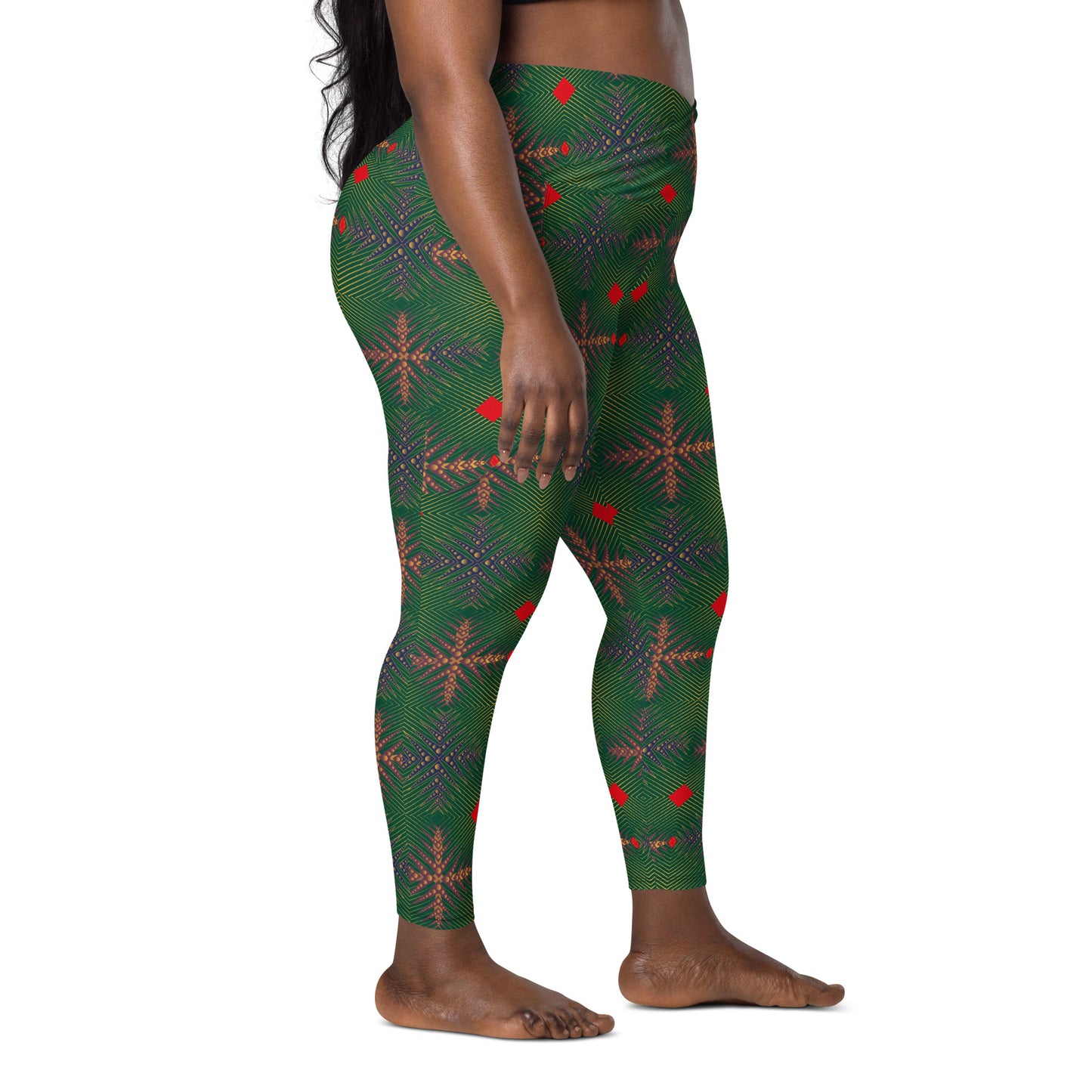 AfriBix Green Ankara High Waist Crossover leggings with pockets