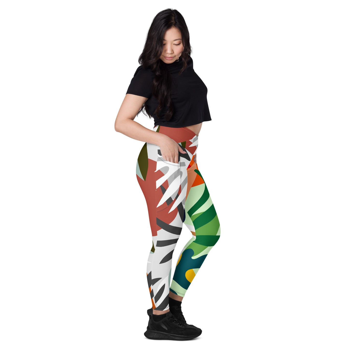Floral High Waist Crossover leggings with pockets