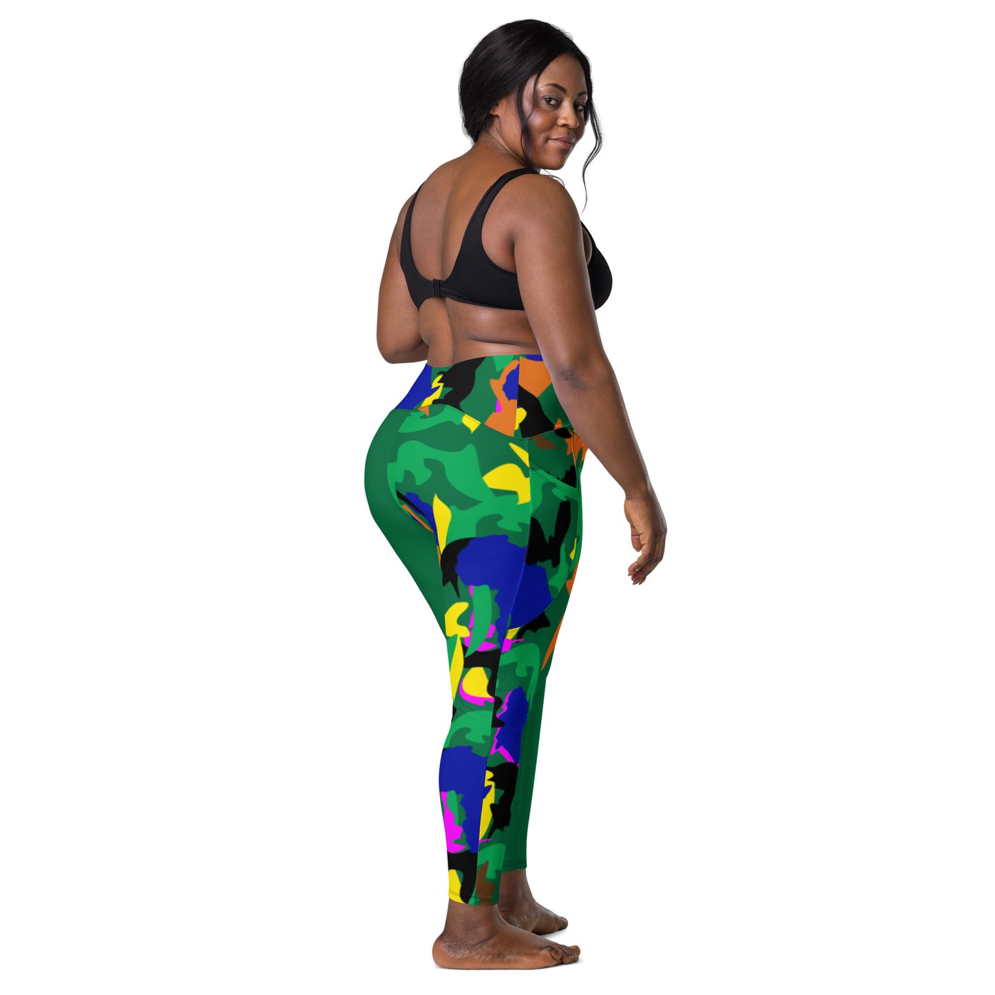 AfriBix Green Camouflage High Waist Crossover leggings with pockets