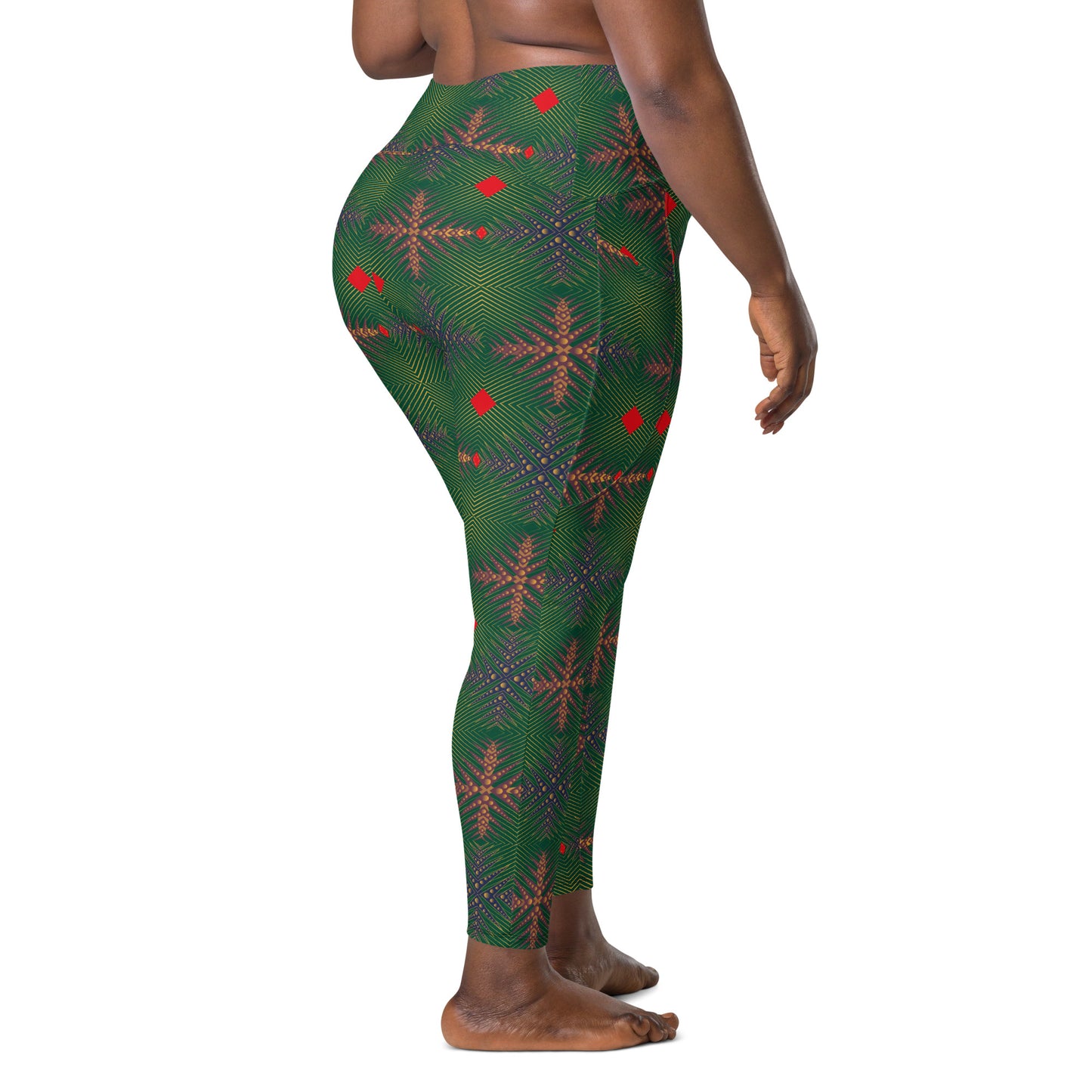 AfriBix Green Ankara High Waist Crossover leggings with pockets
