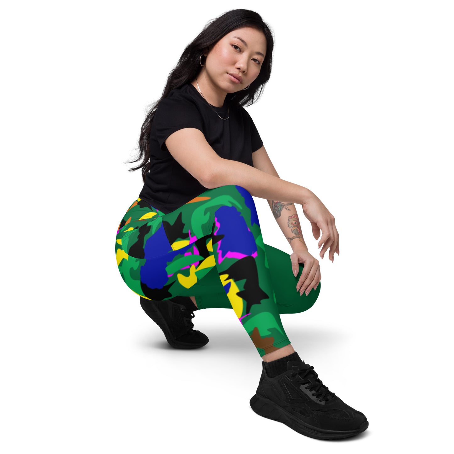 AfriBix Green Camouflage High Waist Crossover leggings with pockets