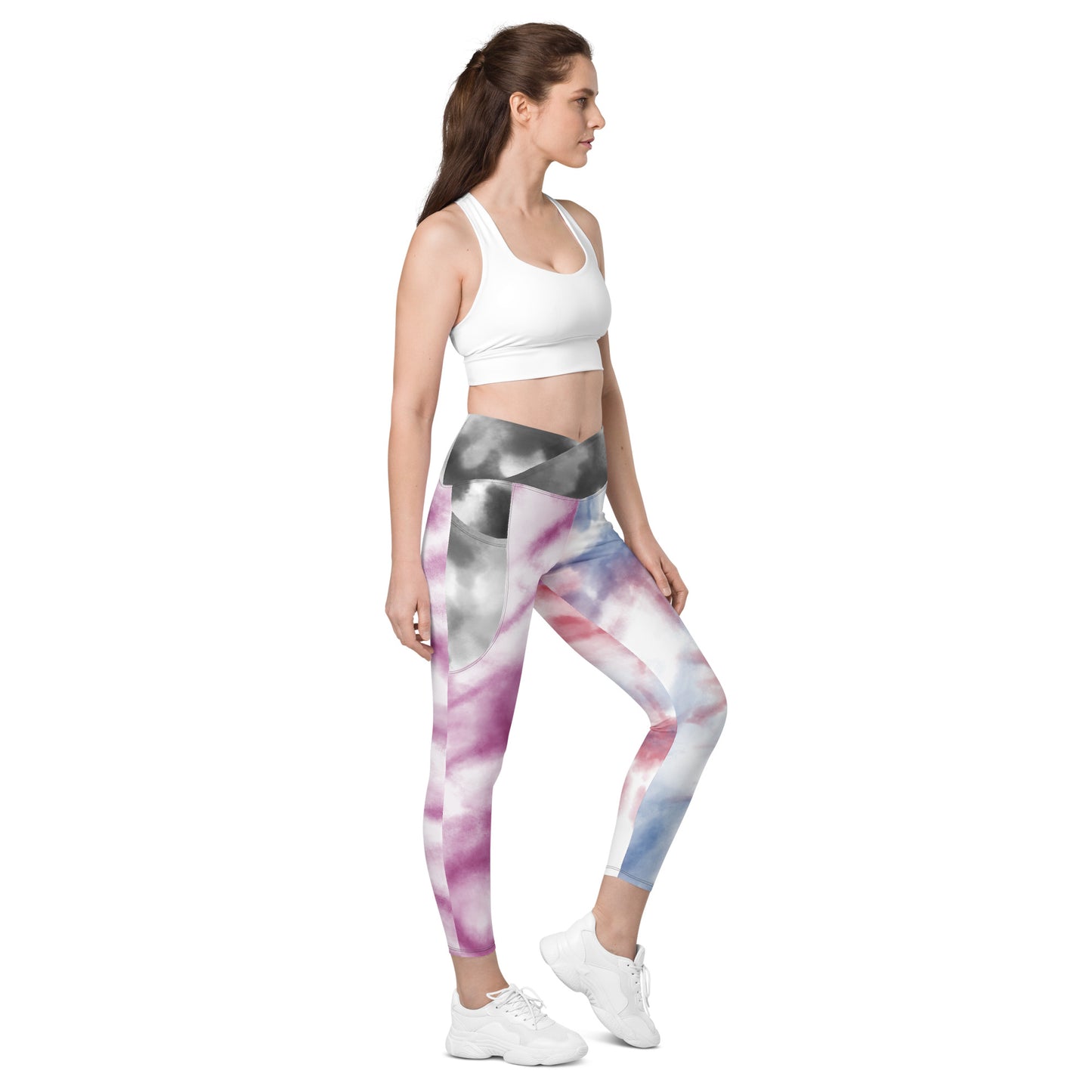 Tie and Dye High-waist Crossover leggings with pockets - fusion