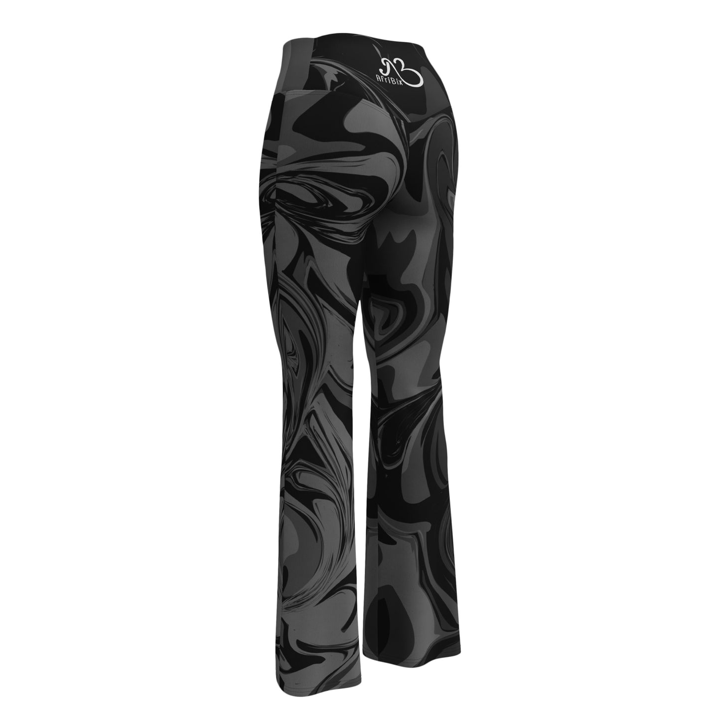 Black Marble Print High Waist Flare leggings