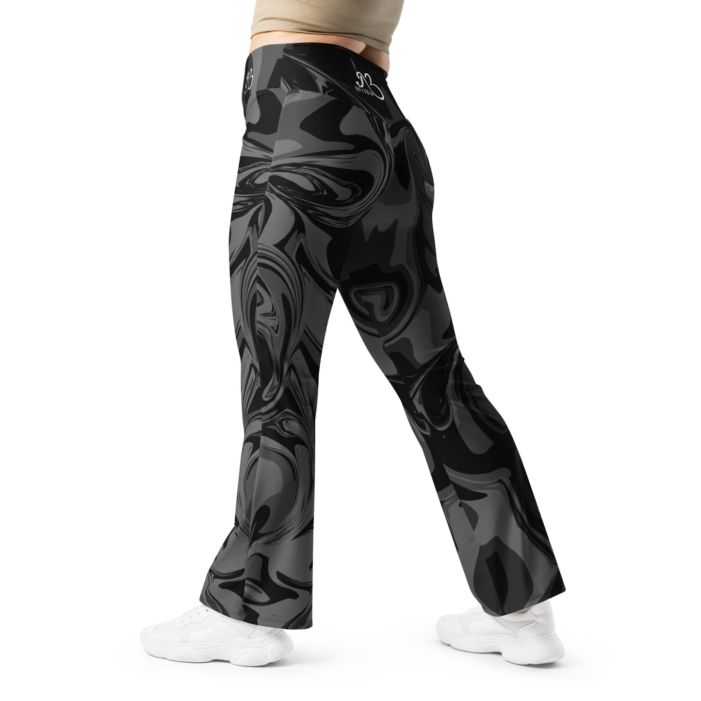 Black Marble Print High Waist Flare leggings