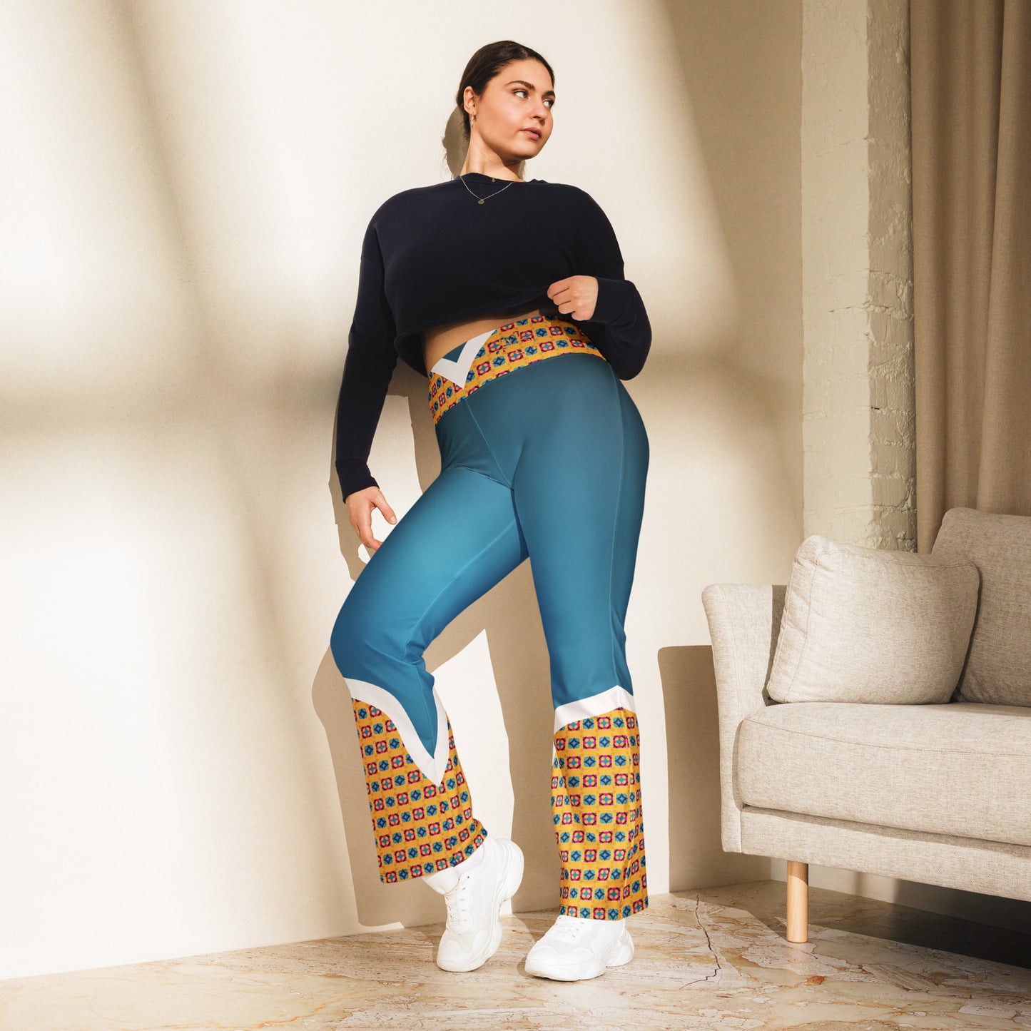 Blue Flare High Waist Leggings Alternate Ankara Print