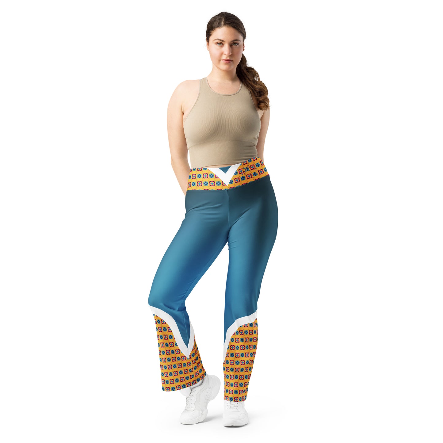 Blue Flare High Waist Leggings Alternate Ankara Print