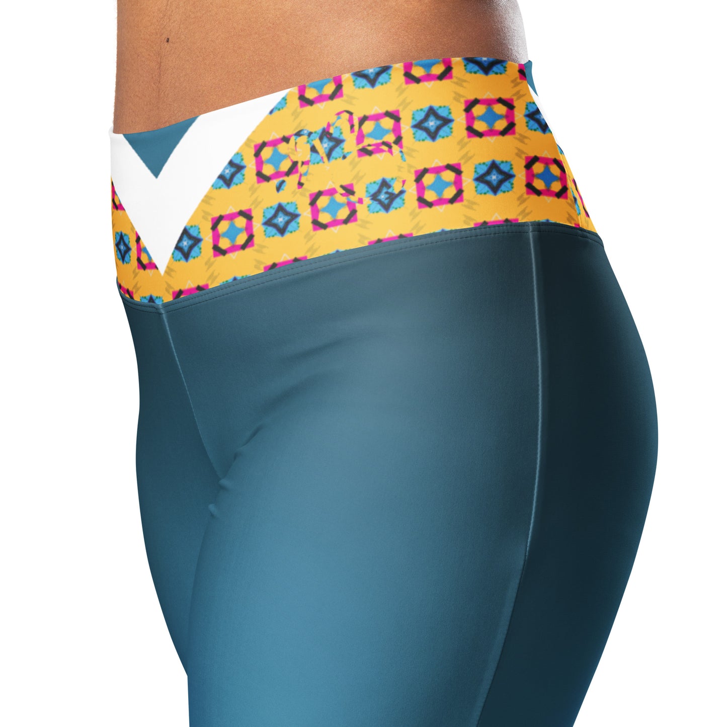 Blue Flare High Waist Leggings Alternate Ankara Print