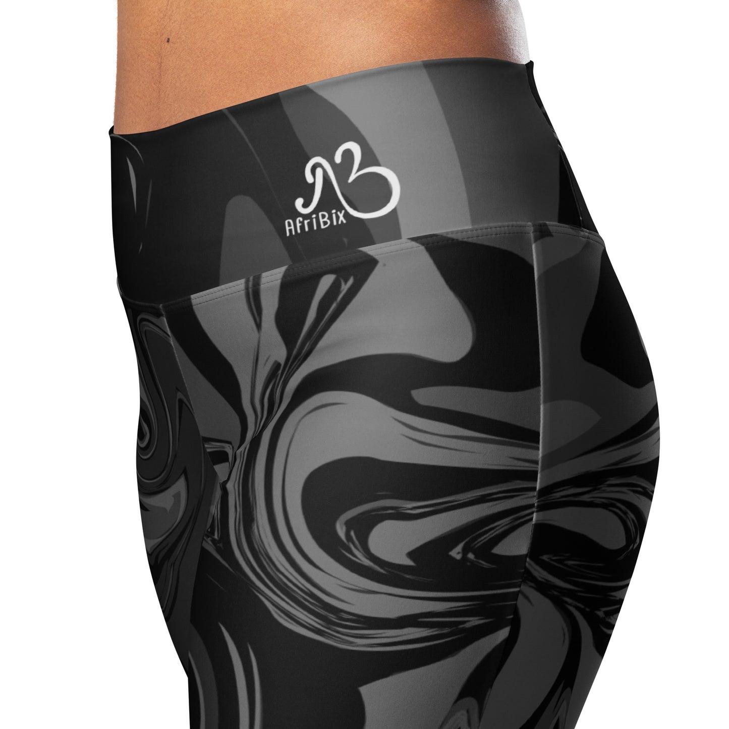 Black Marble Print High Waist Flare leggings