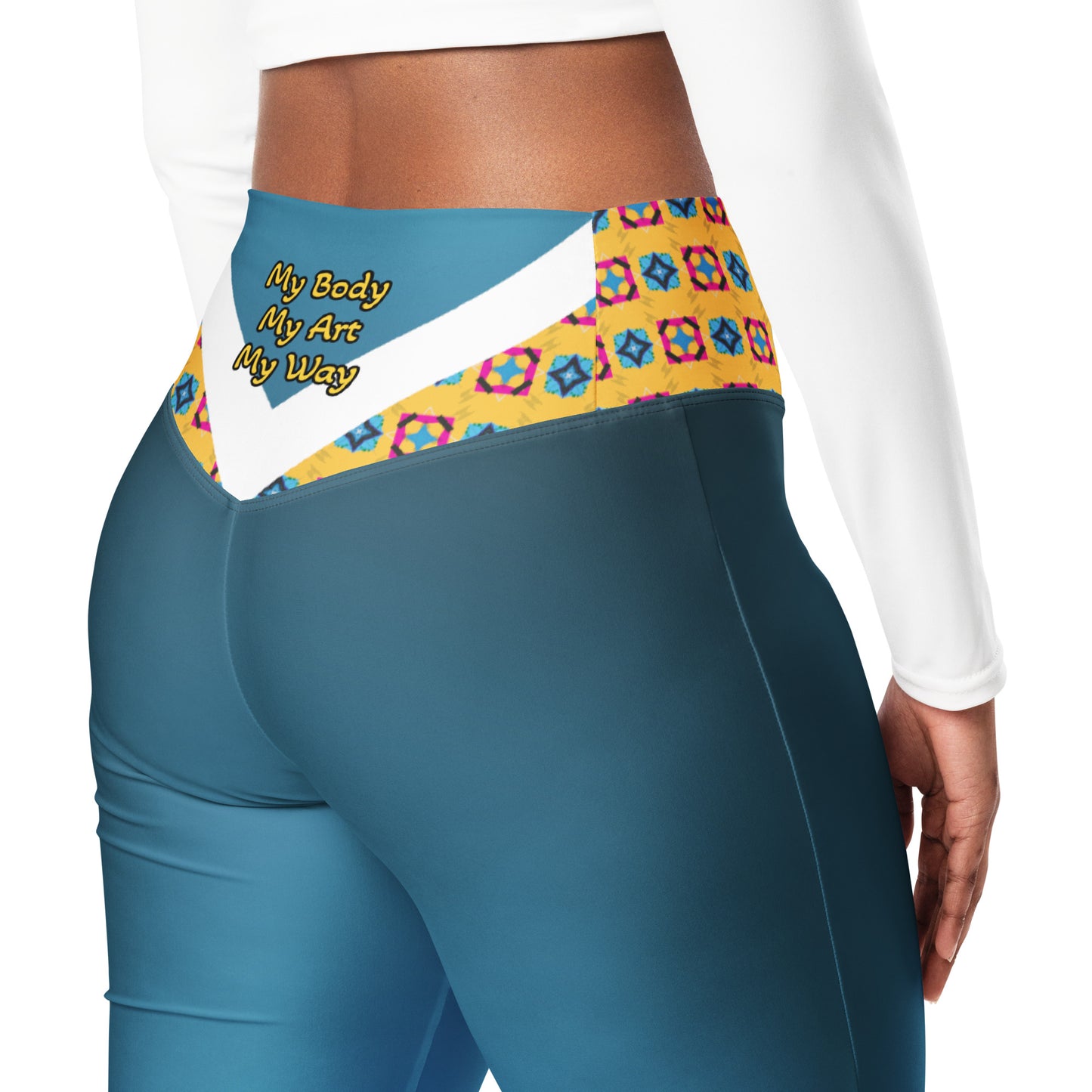 Blue Flare High Waist Leggings Alternate Ankara Print