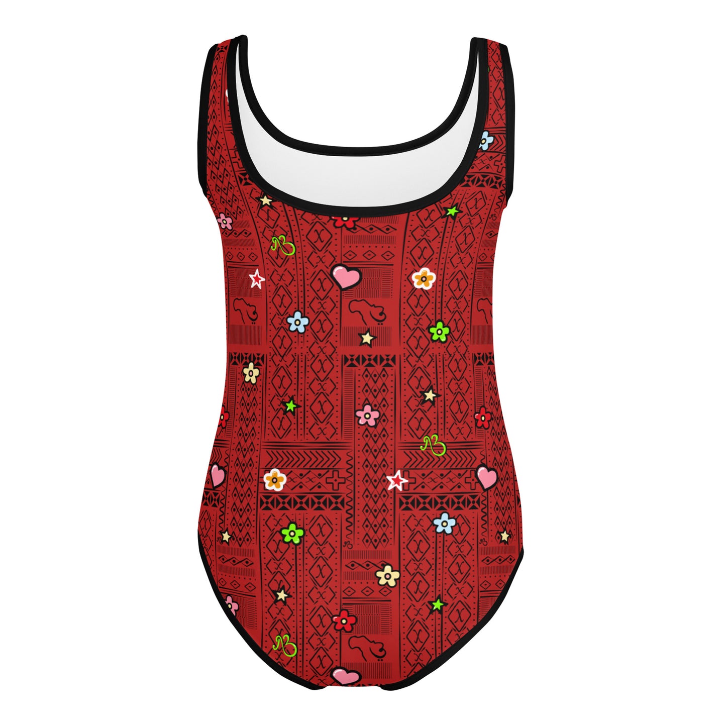 AfriBix Tribal Print Unicorn Girls Swimsuit - Red