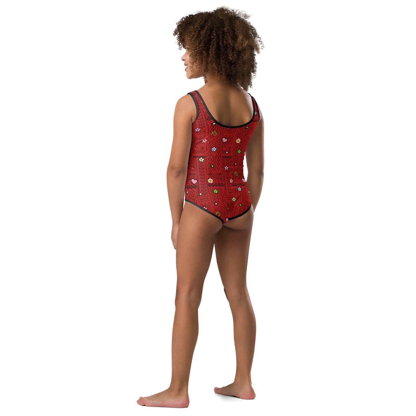 AfriBix Tribal Print Unicorn Girls Swimsuit - Red