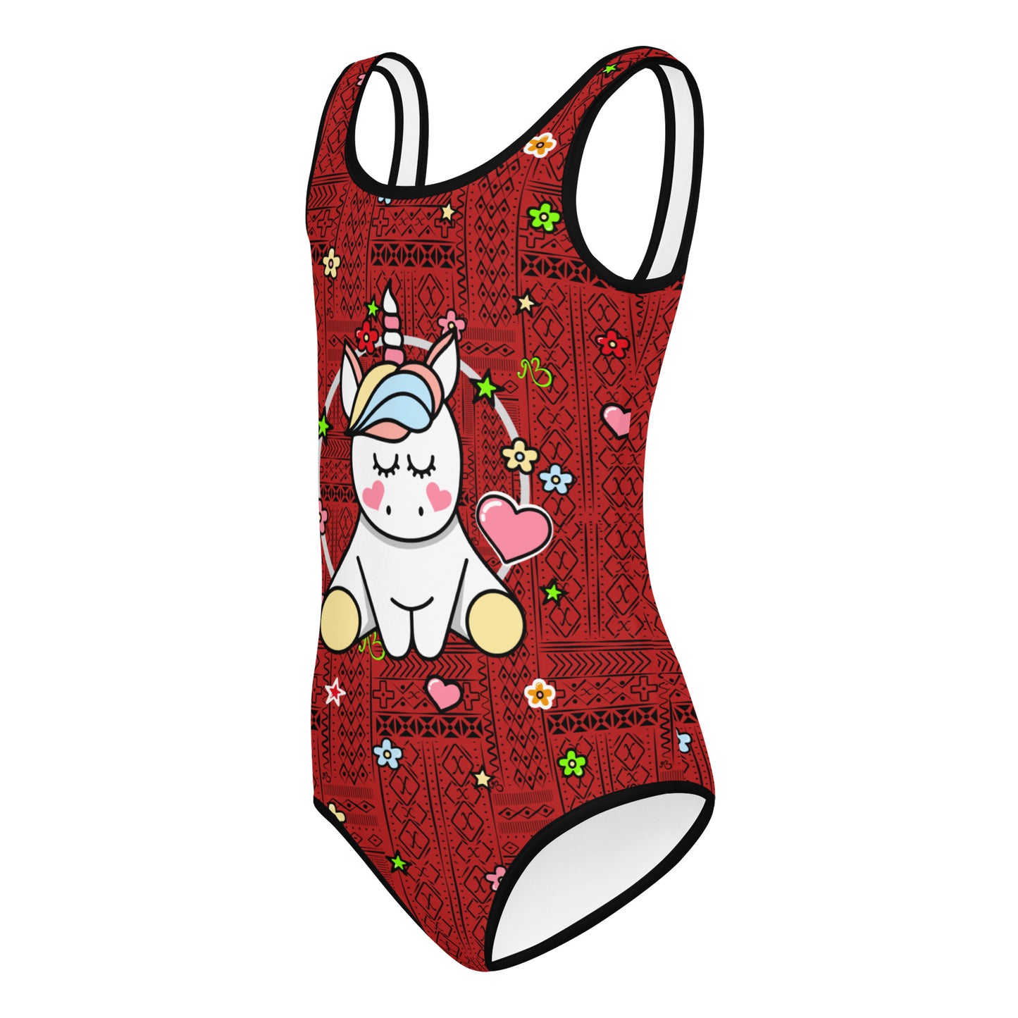 AfriBix Tribal Print Unicorn Girls Swimsuit - Red