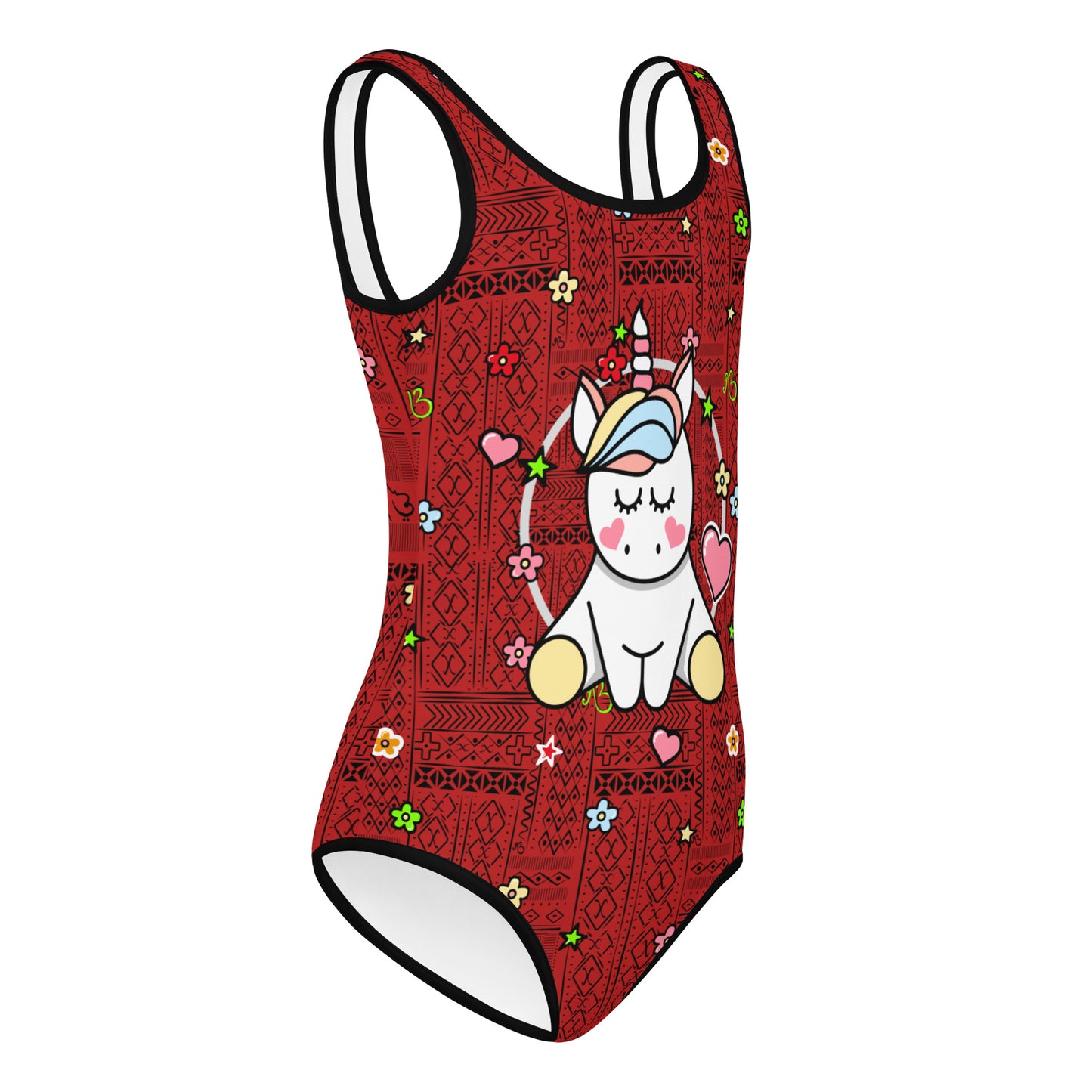 AfriBix Tribal Print Unicorn Girls Swimsuit - Red