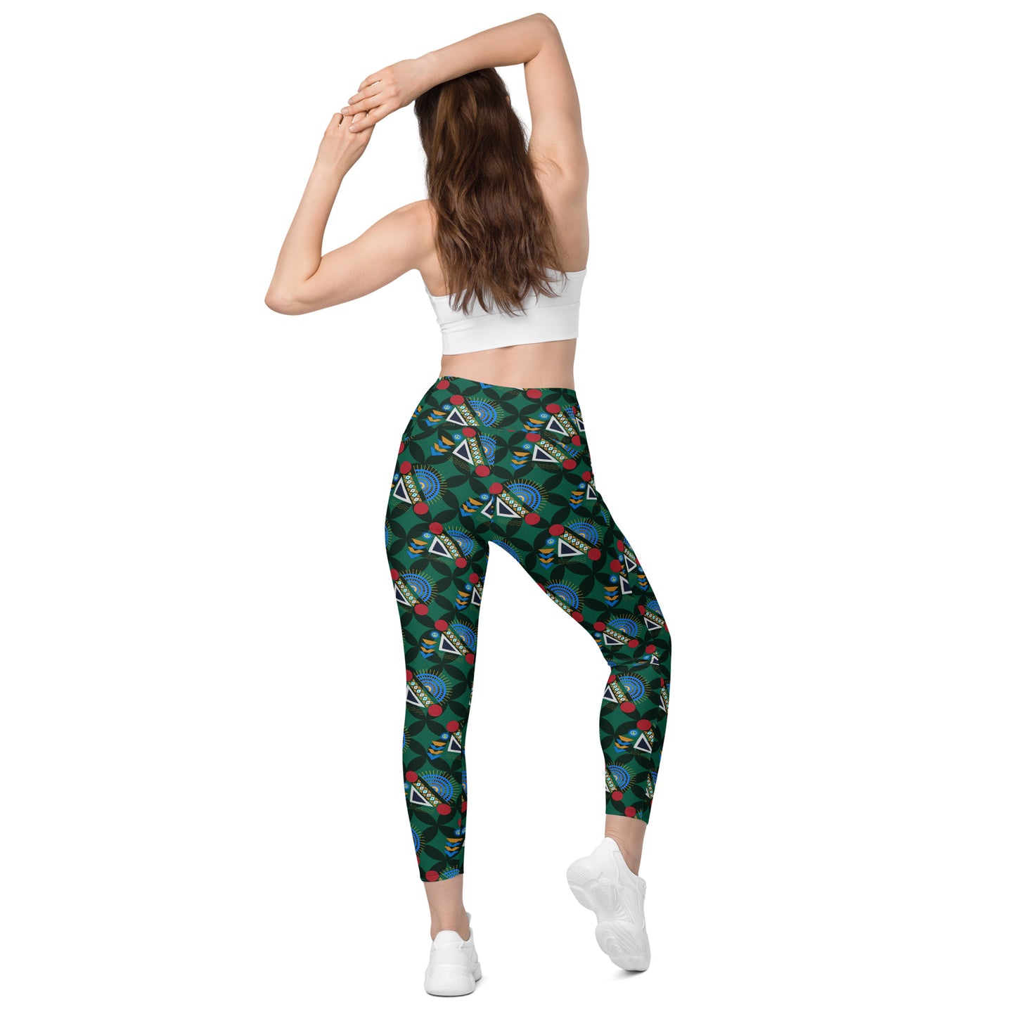 AfriBix Yanga Ankara High Waist Leggings with pockets - Green