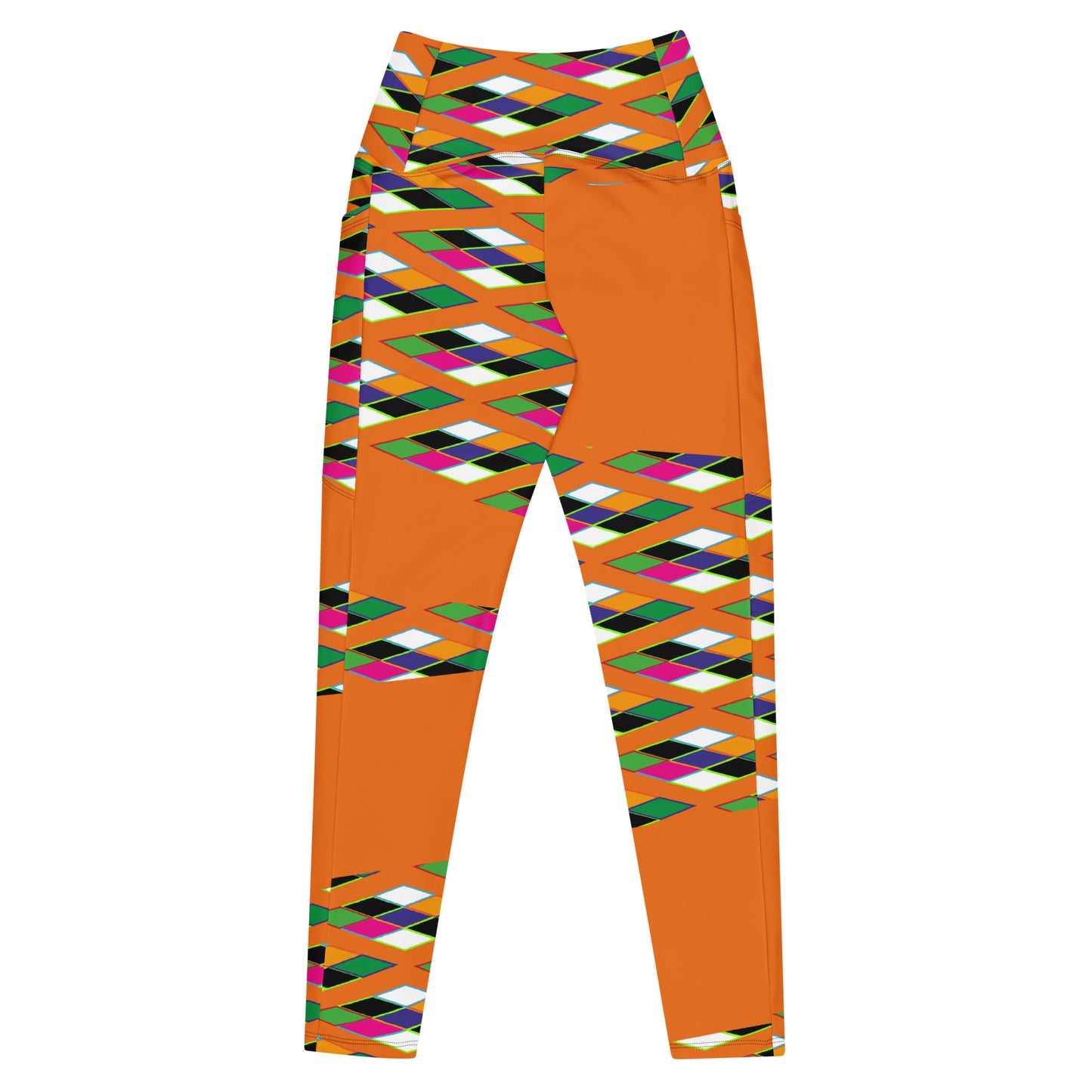 Orange Pyramid Print Leggings with pockets