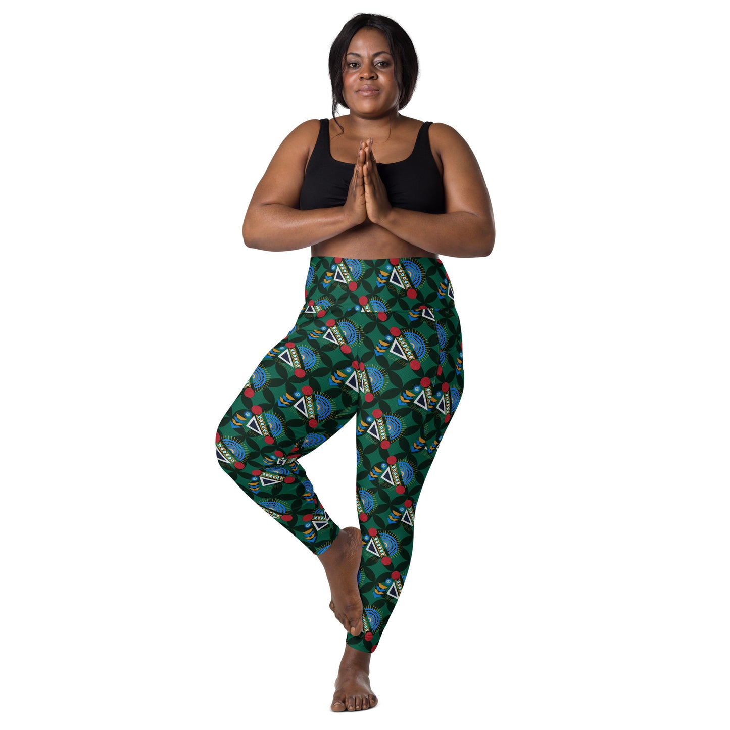 AfriBix Yanga Ankara High Waist Leggings with pockets - Green