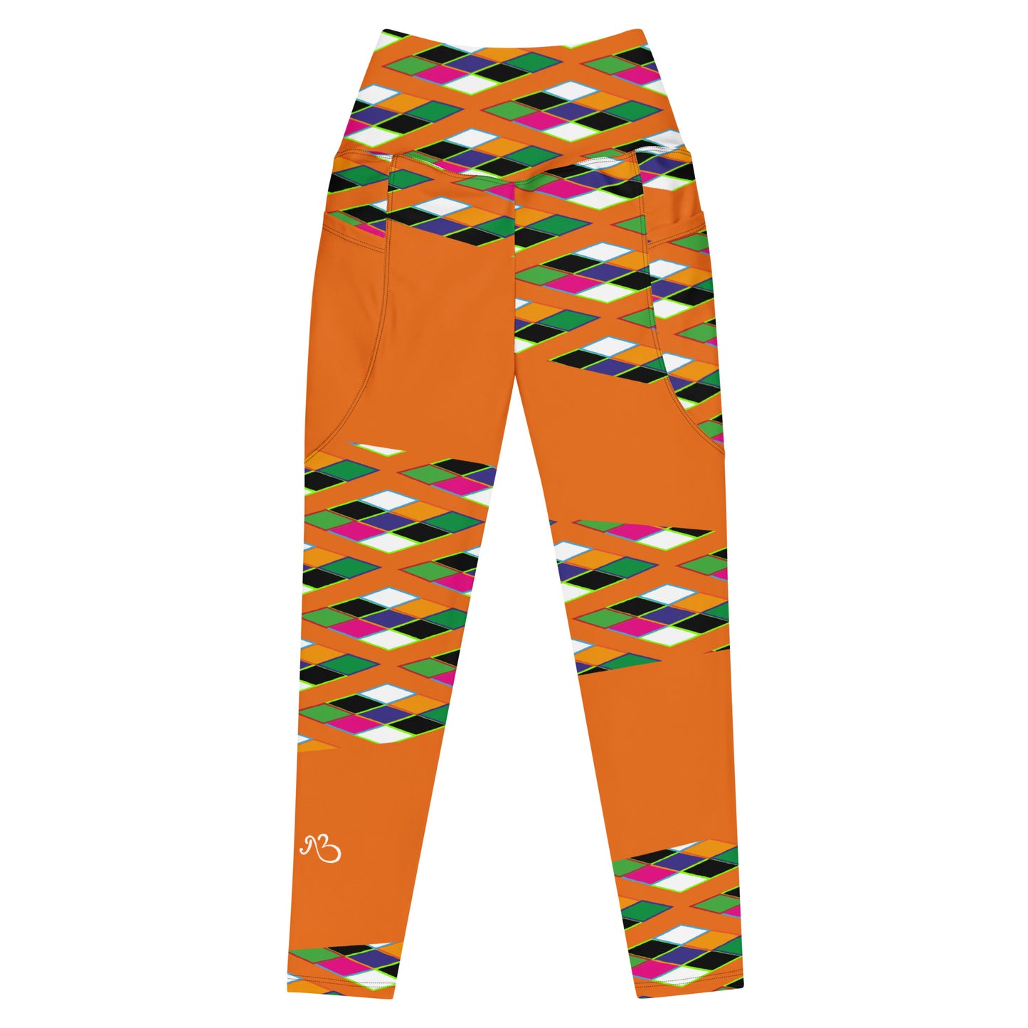 Orange Pyramid Print Leggings with pockets