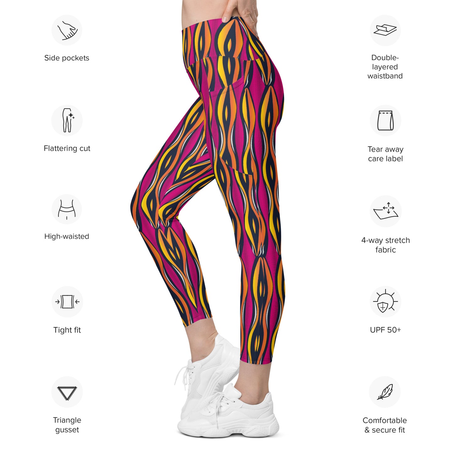 AfriBix Shakara Ankara High Waist Leggings with pockets - Pink