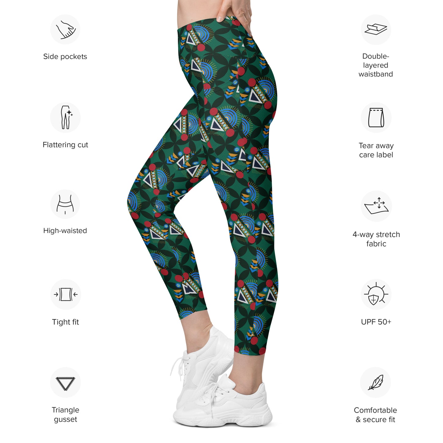 AfriBix Yanga Ankara High Waist Leggings with pockets - Green