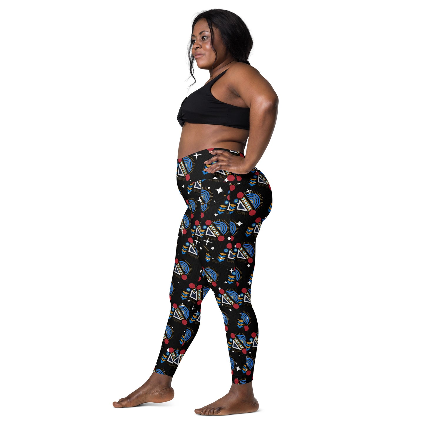 AfriBix Yanga Ankara High Waist Leggings with pockets - Black