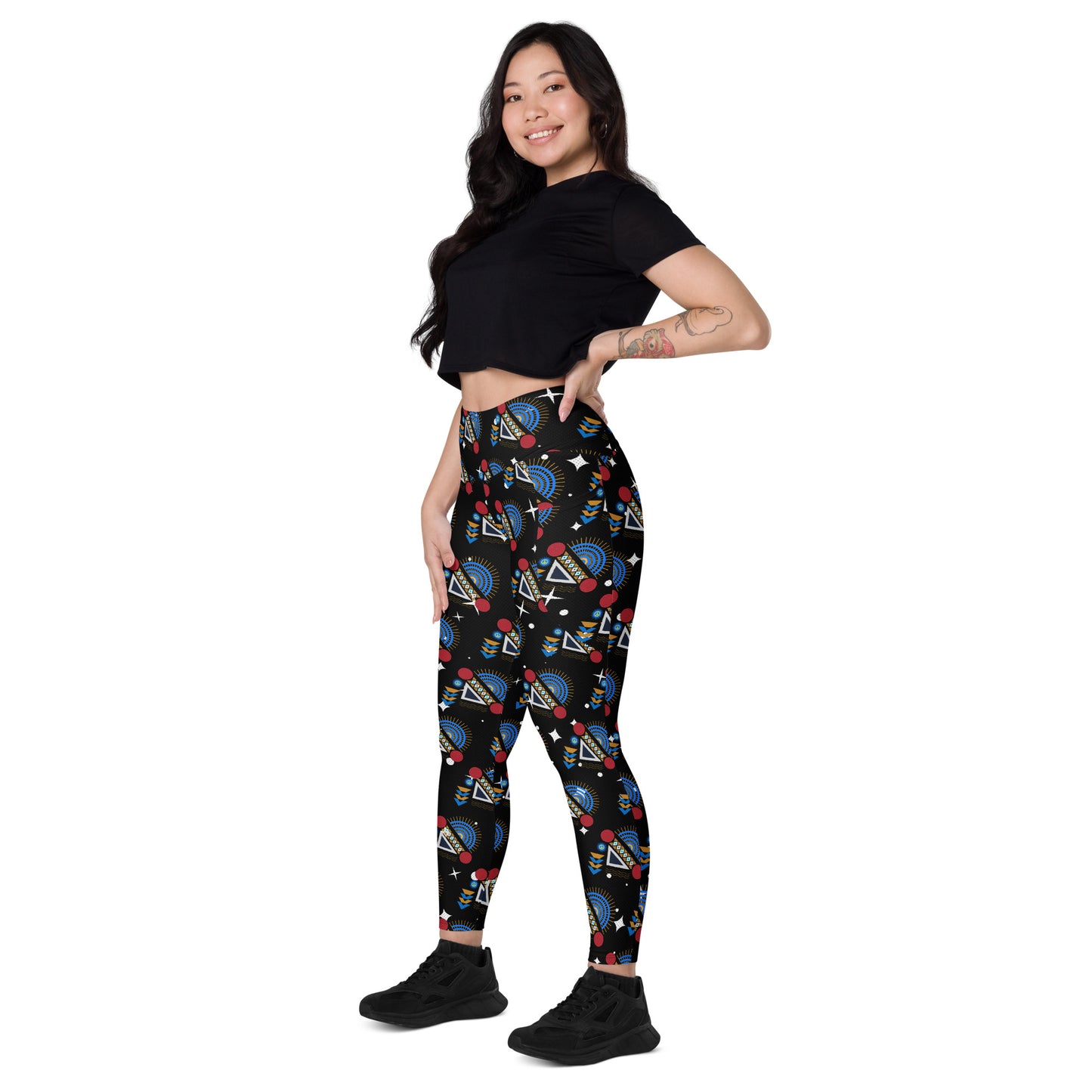 AfriBix Yanga Ankara High Waist Leggings with pockets - Black