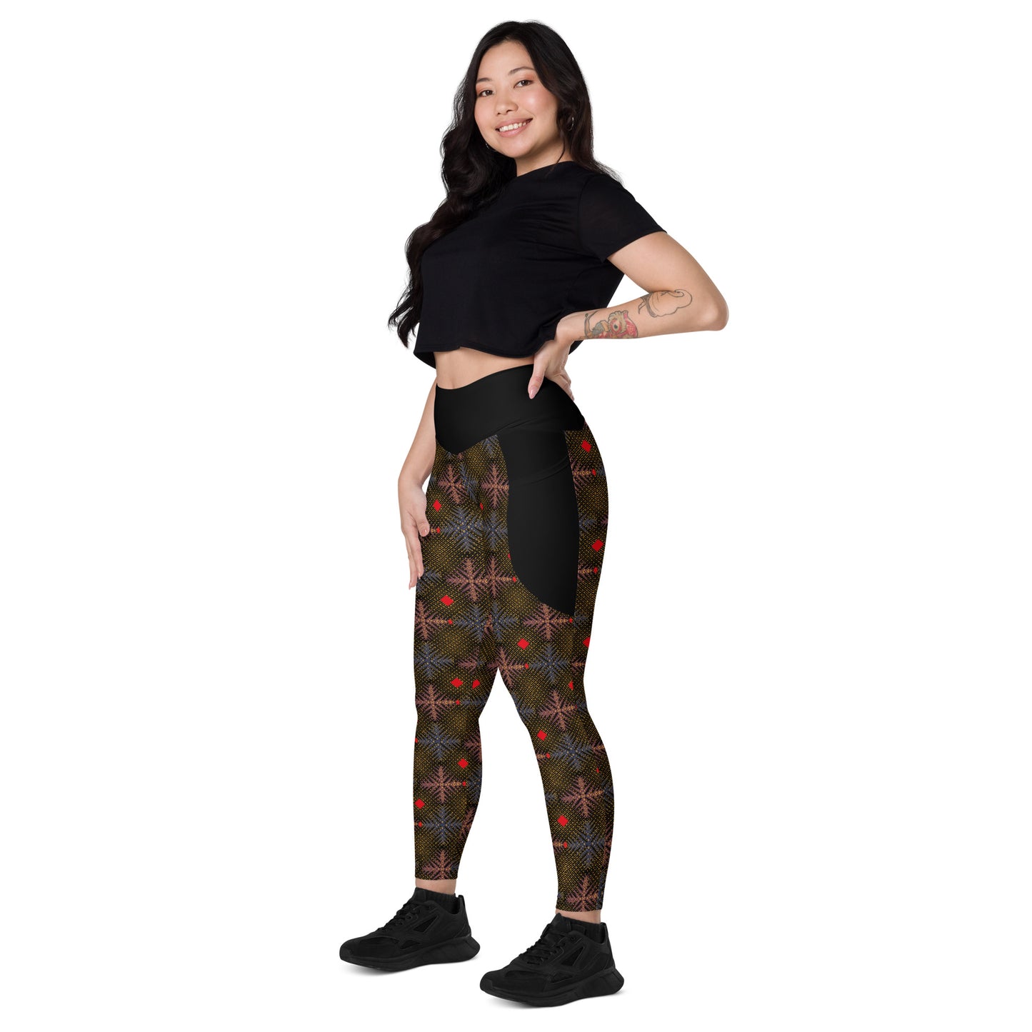 AfriBix Ankara High-Waist Leggings with pockets - Black
