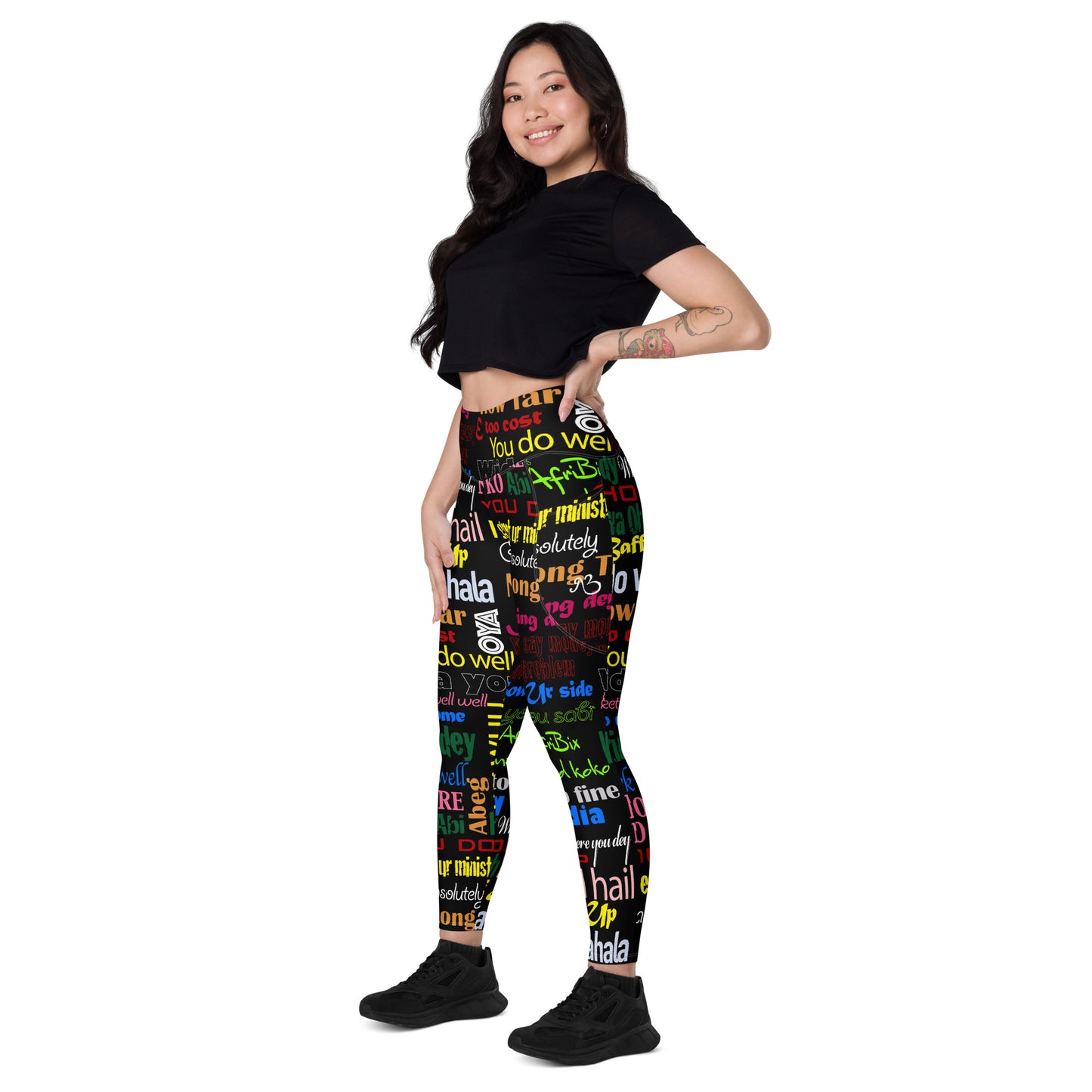 AfriBix Pidgin Print High-waist Leggings with pockets