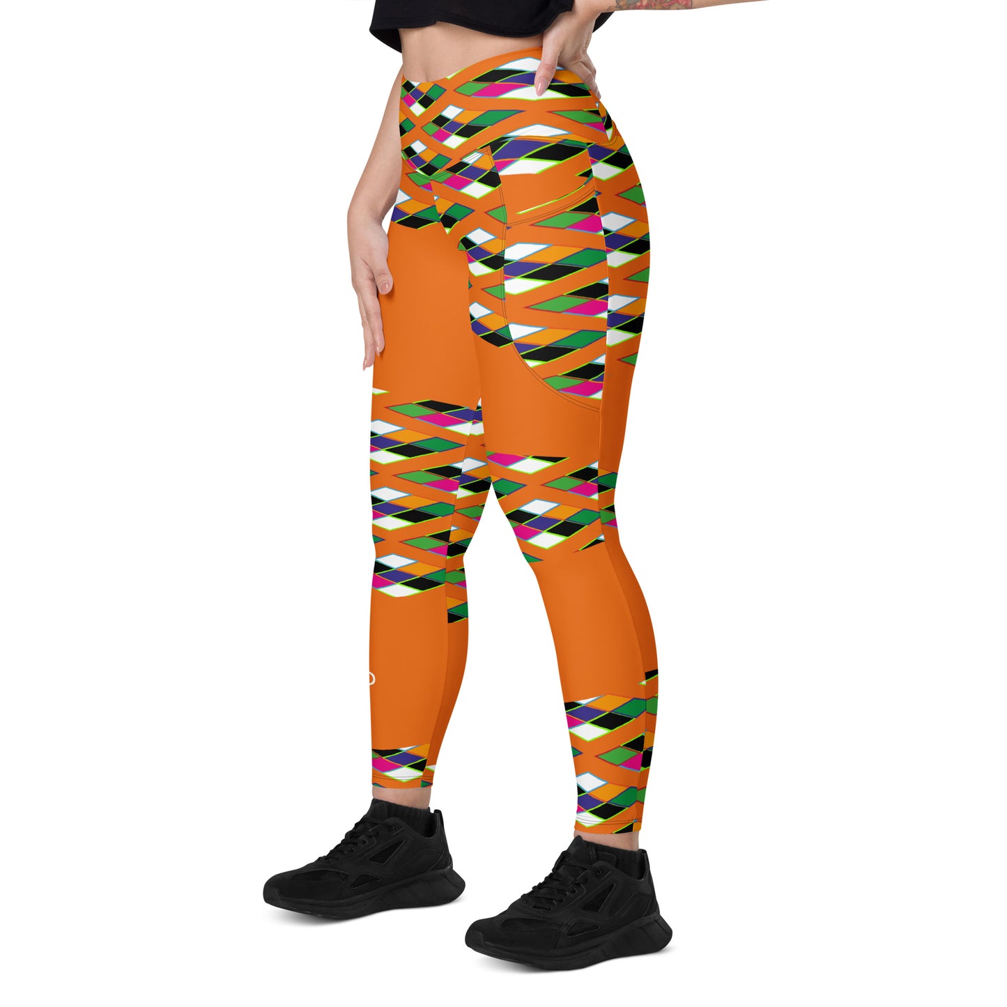 Orange Pyramid Print Leggings with pockets