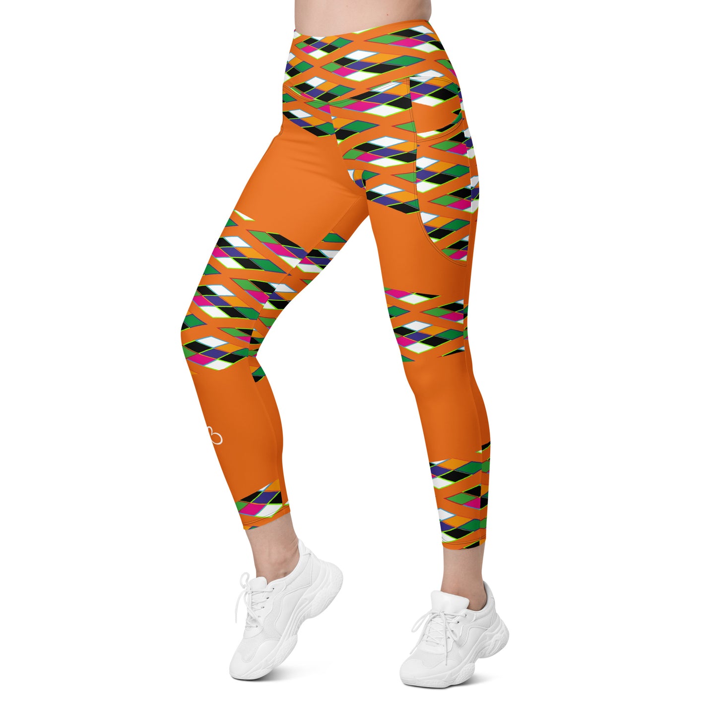 Orange Pyramid Print Leggings with pockets