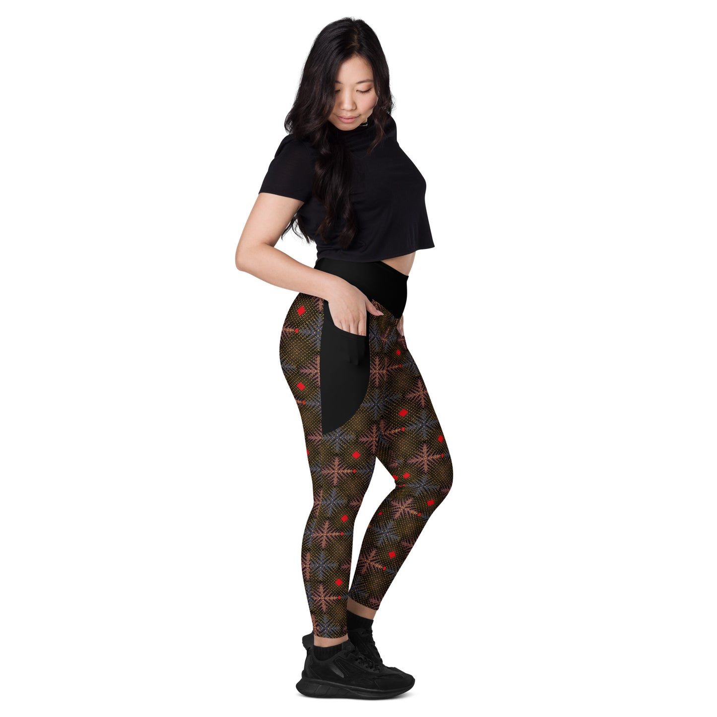 AfriBix Ankara High-Waist Leggings with pockets - Black