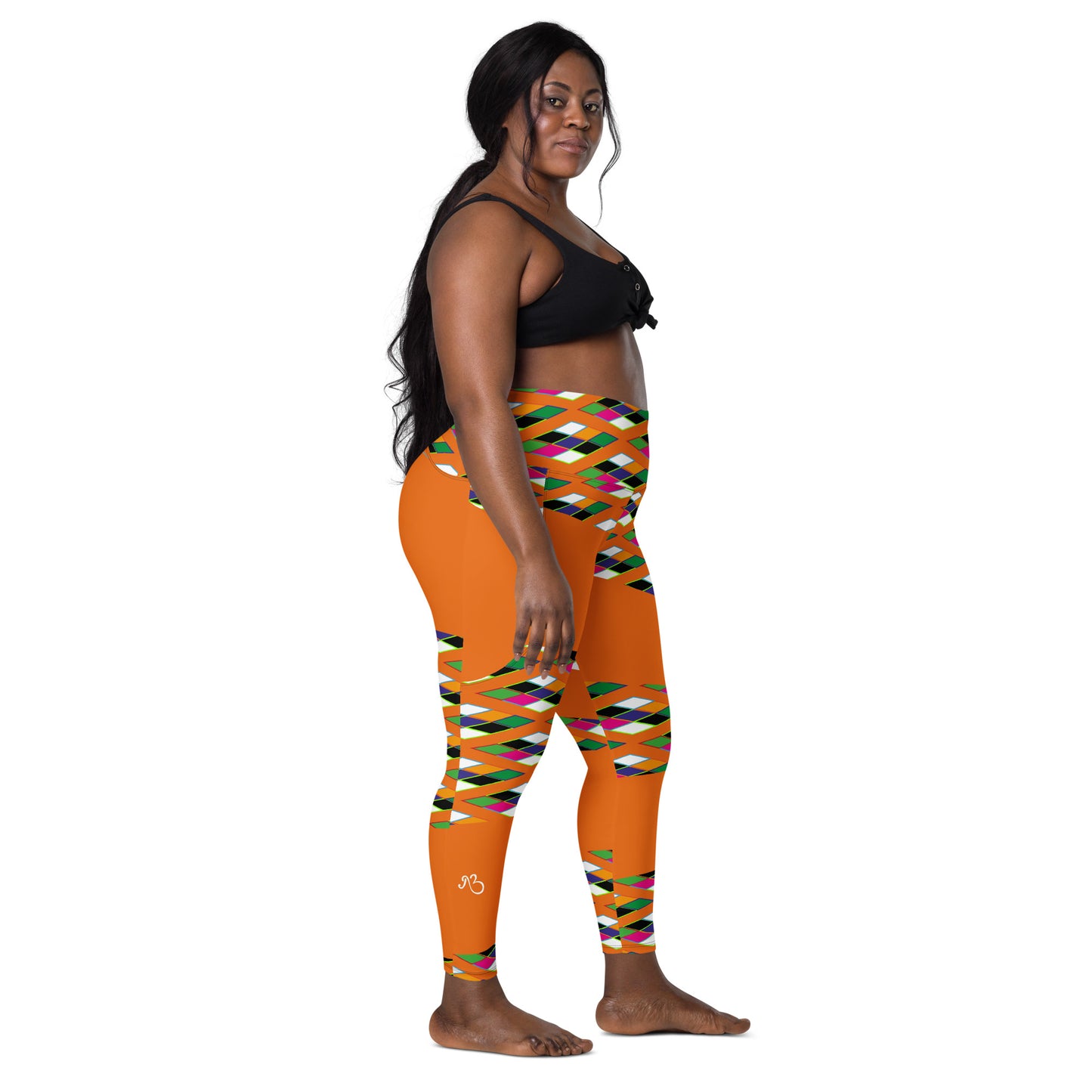 Orange Pyramid Print Leggings with pockets