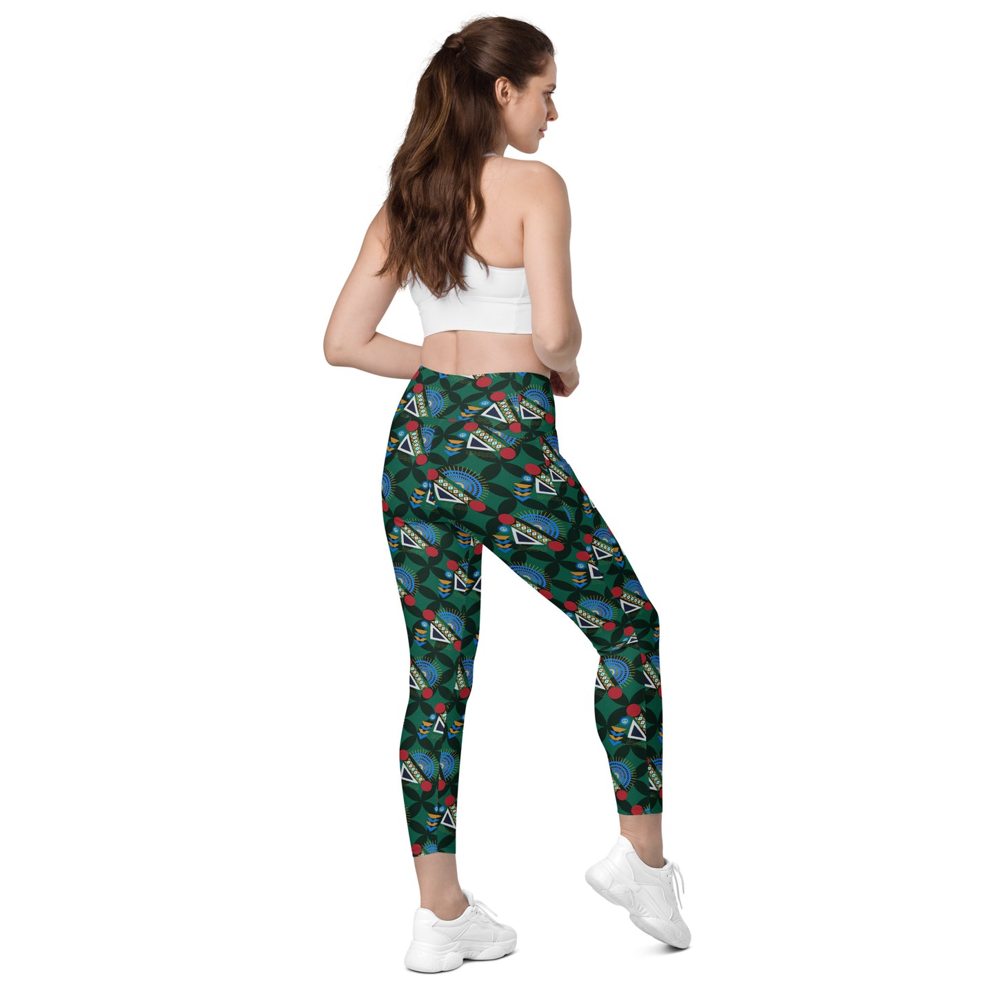 AfriBix Yanga Ankara High Waist Leggings with pockets - Green