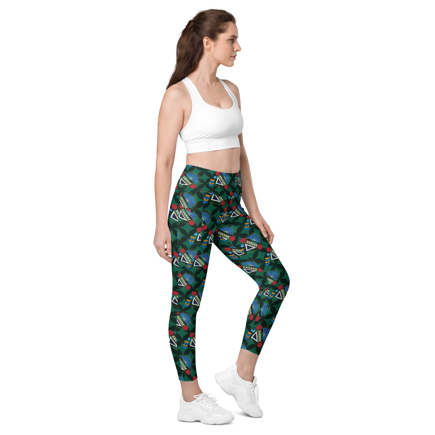 AfriBix Yanga Ankara High Waist Leggings with pockets - Green
