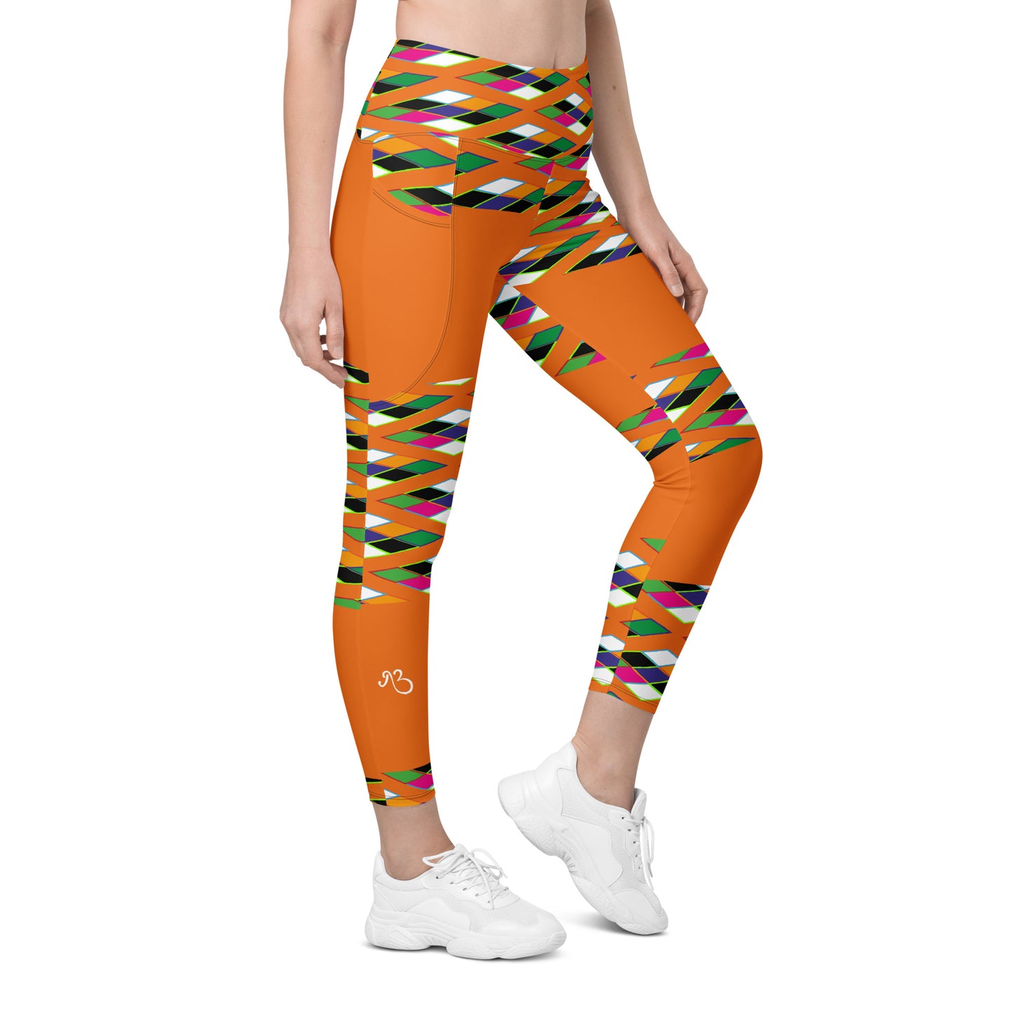 Orange Pyramid Print Leggings with pockets