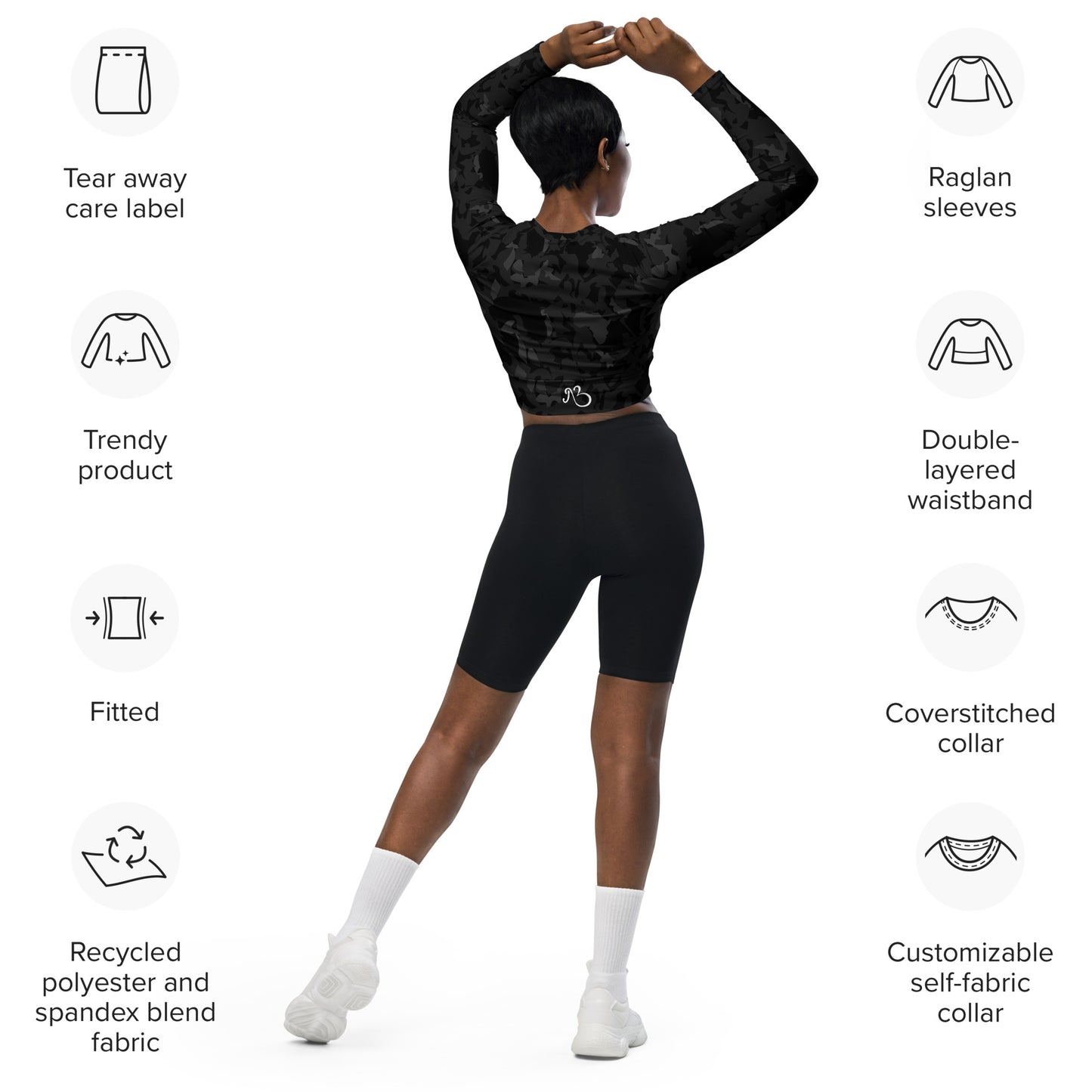 AfriBix Camo Noir Recycled long-sleeve crop top