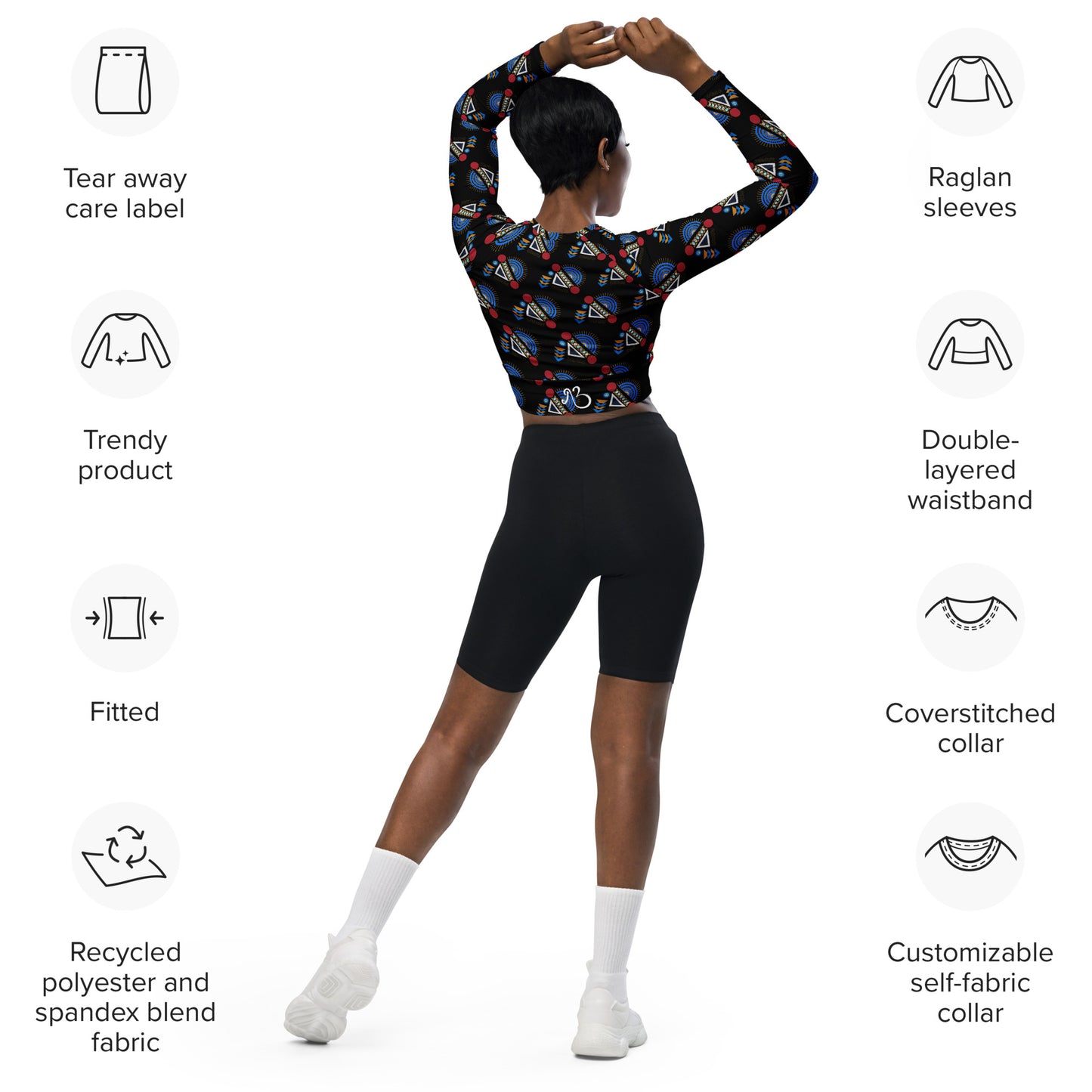 AfriBix Yanga Ankara Recycled long-sleeve crop top