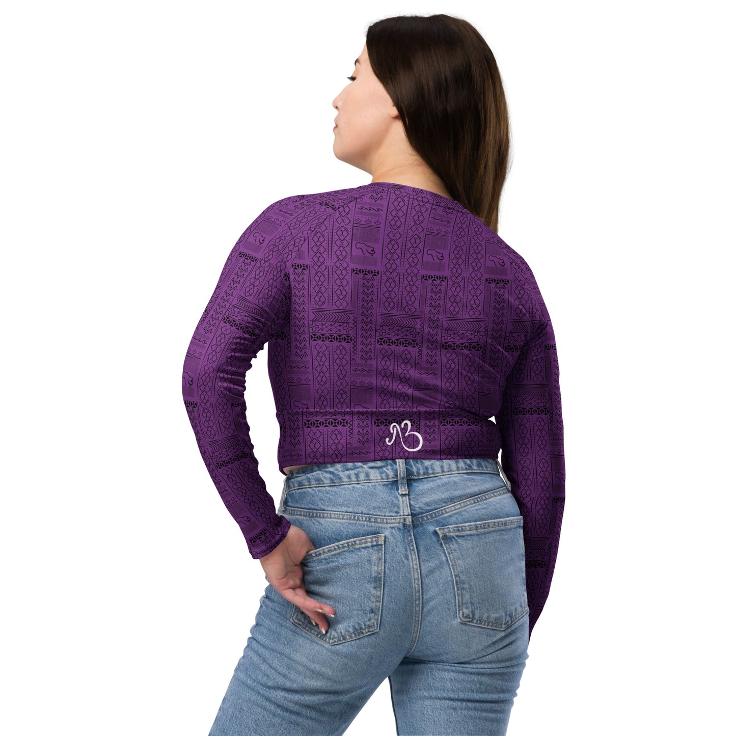 AfriBix Tribal Print Recycled long-sleeve crop top - Purple