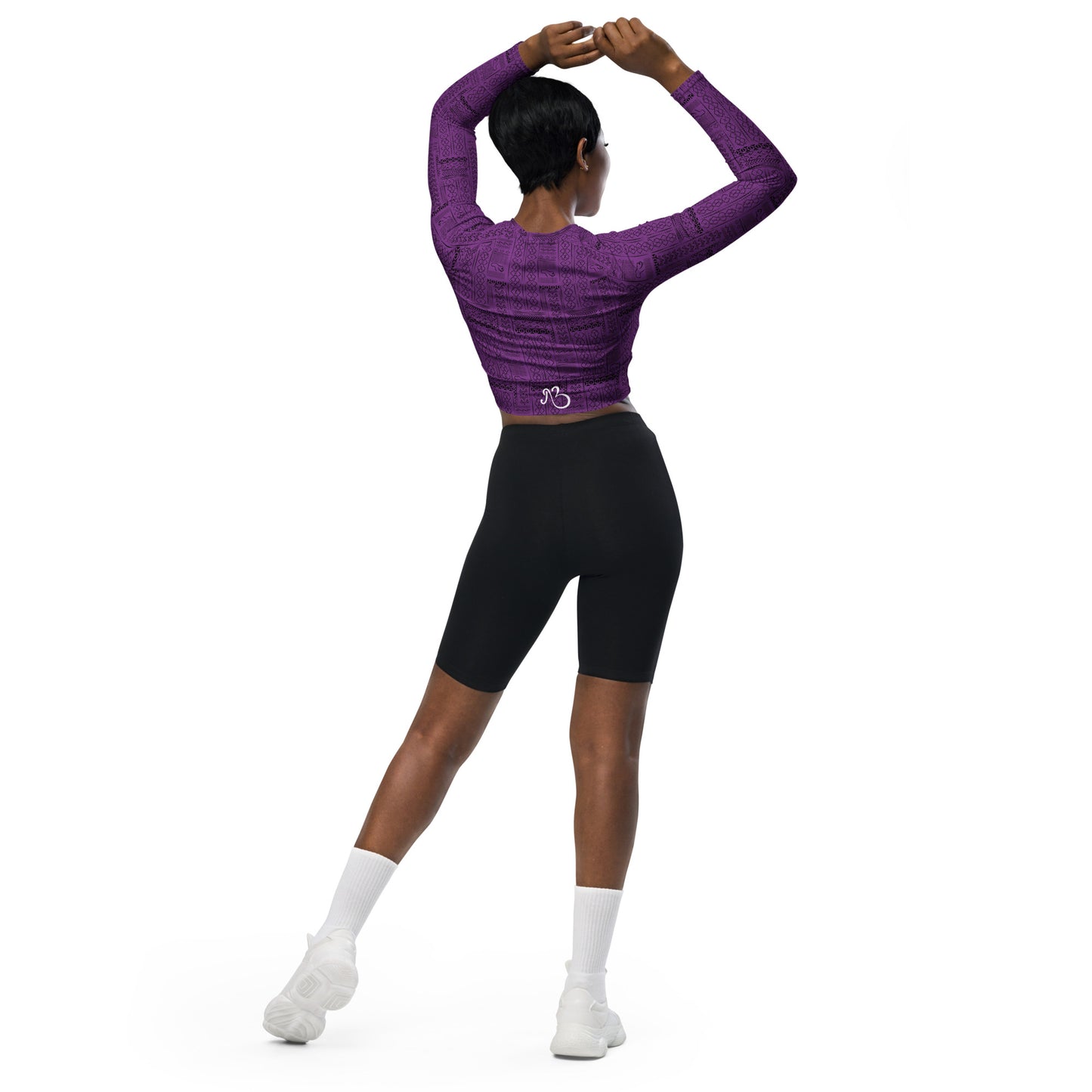 AfriBix Tribal Print Recycled long-sleeve crop top - Purple