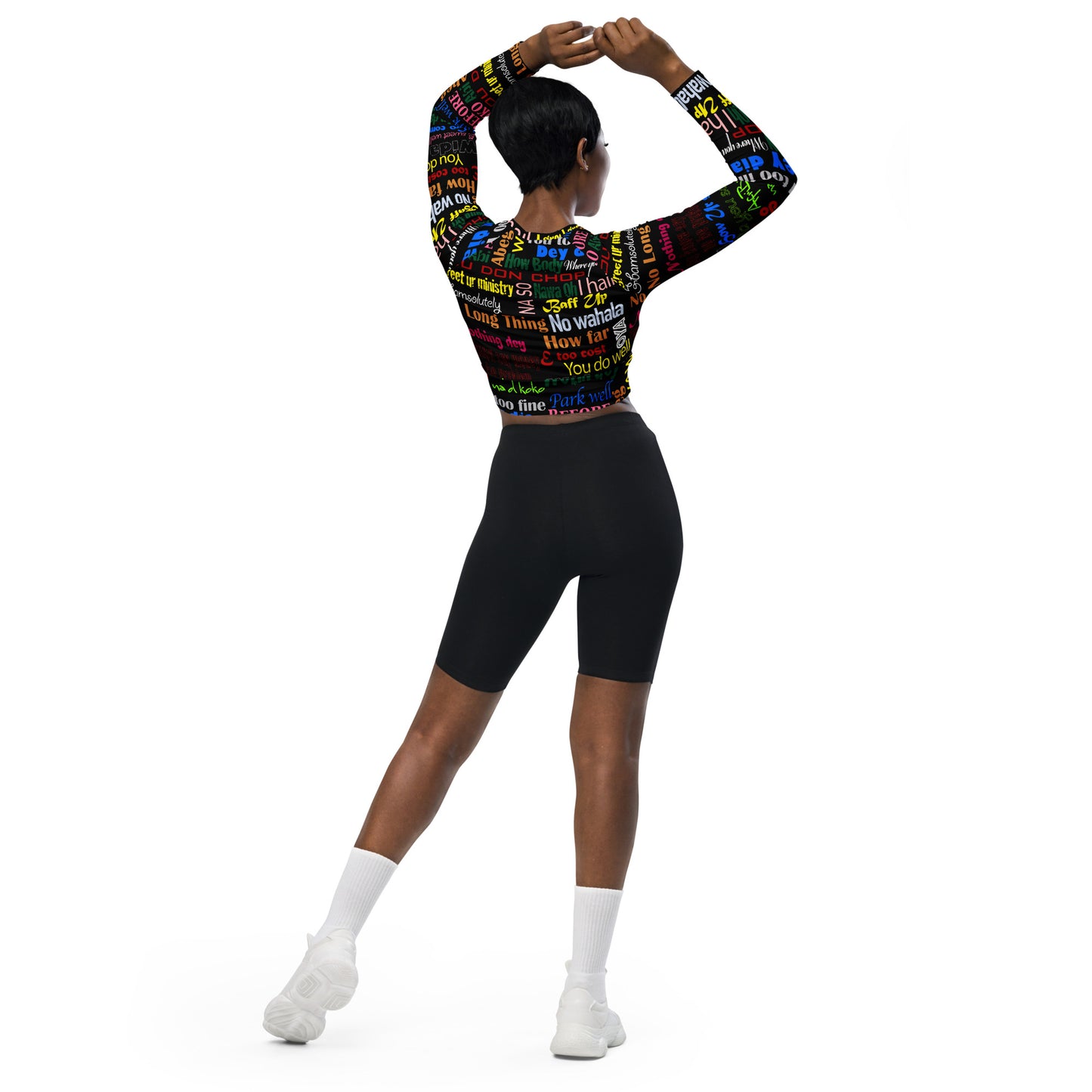 AfriBix Pidgin Print Recycled long-sleeve crop top