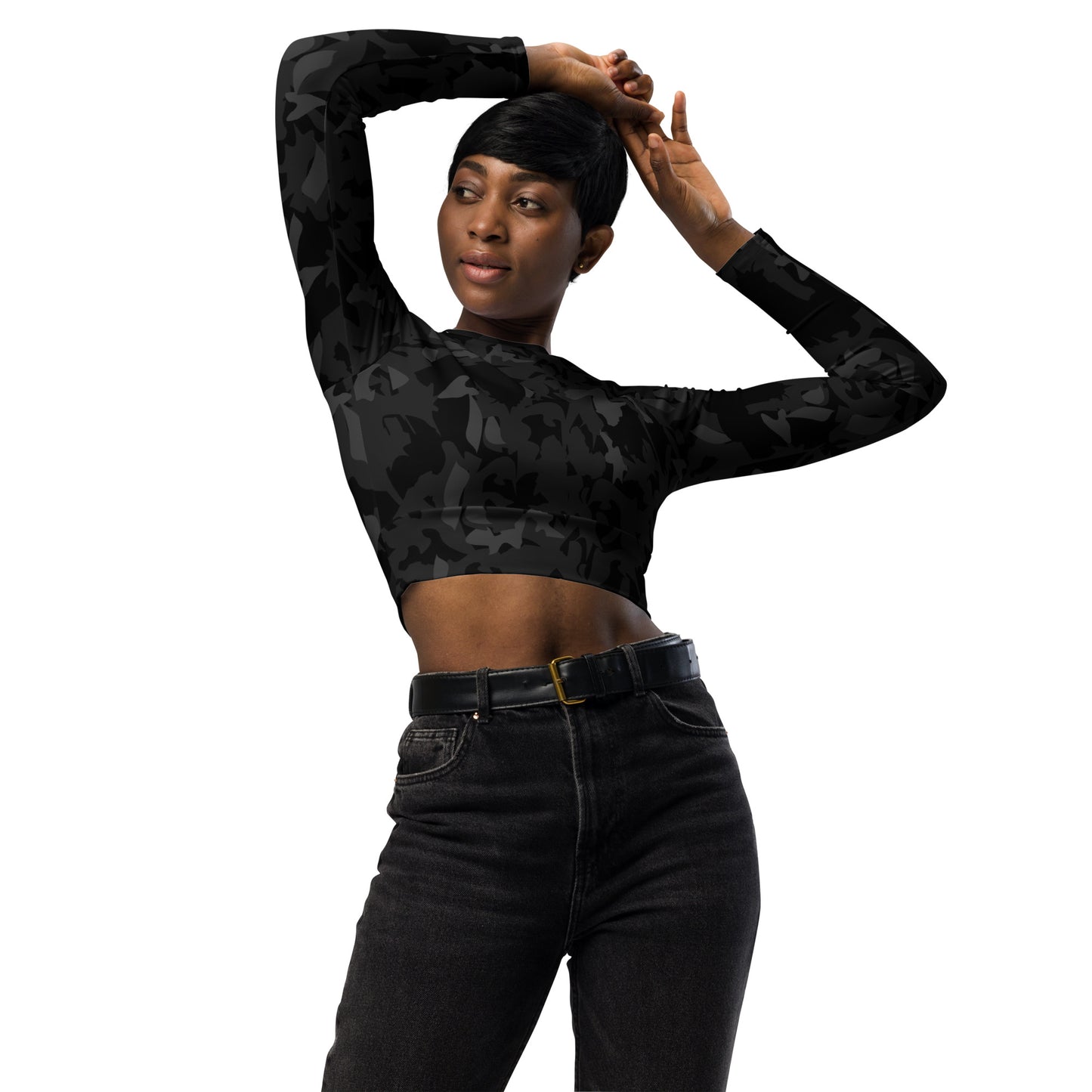 AfriBix Camo Noir Recycled long-sleeve crop top