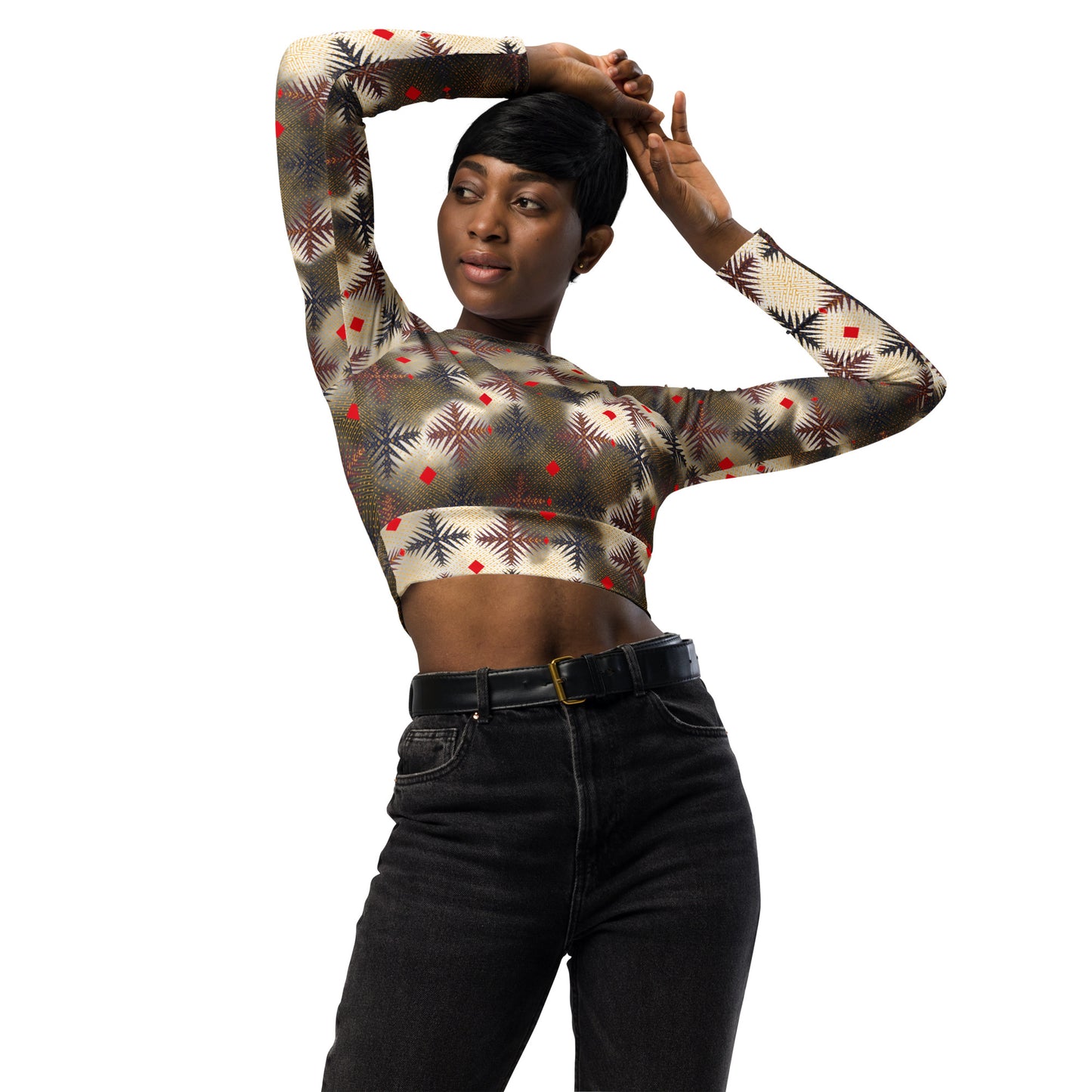 AfriBix Ankara Print Recycled long-sleeve crop top