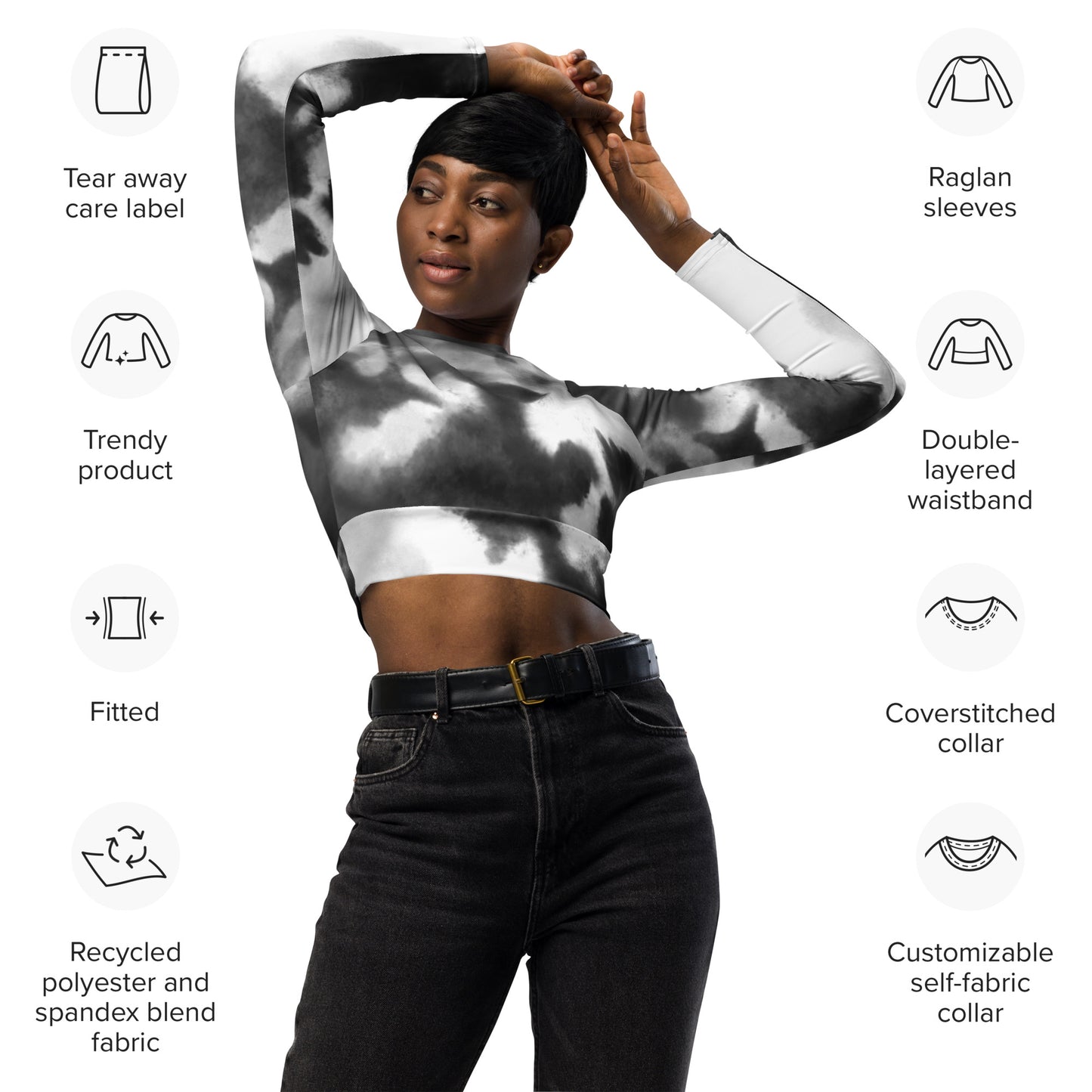Black Tie and Dye Recycled long-sleeve crop top