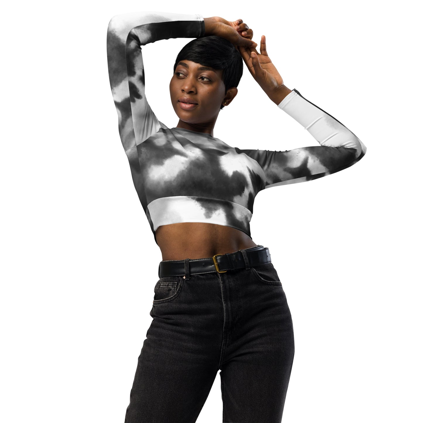 Black Tie and Dye Recycled long-sleeve crop top