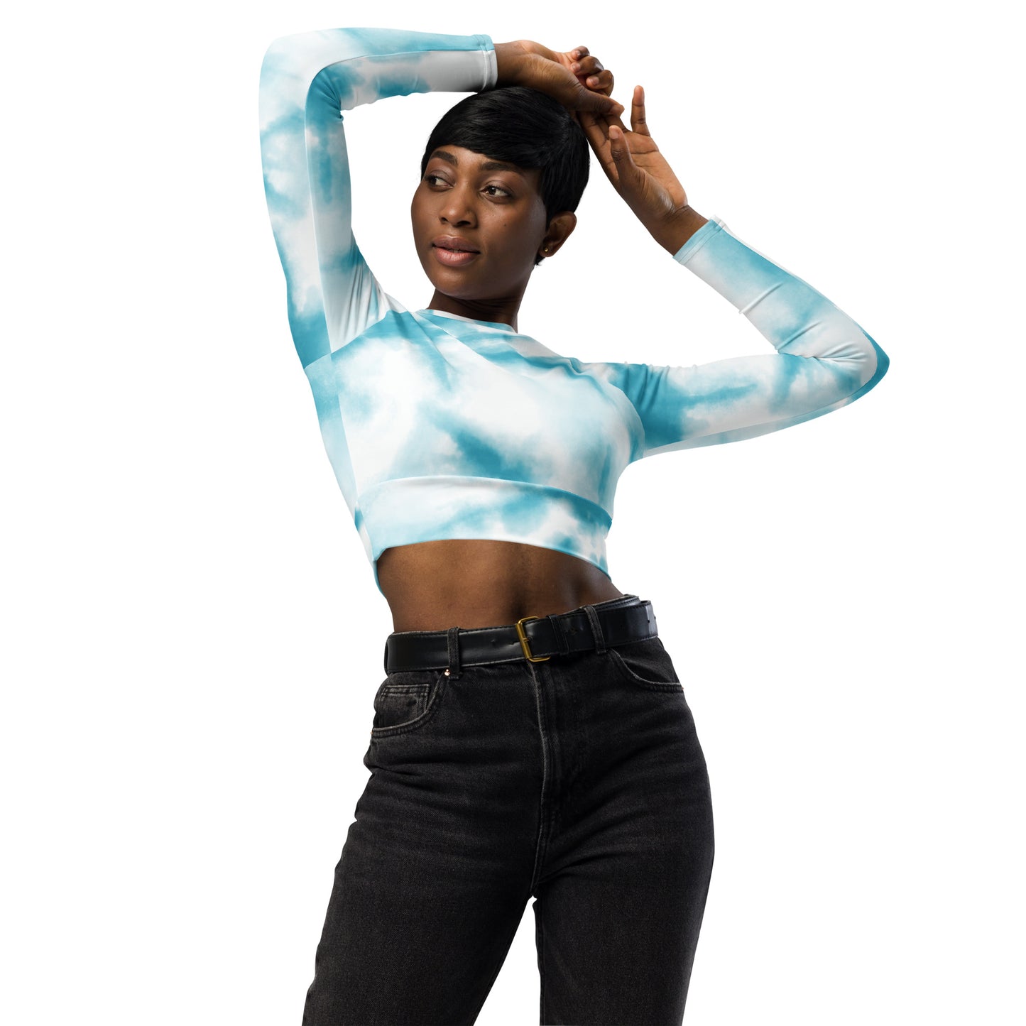 Blue Tie and Dye Recycled long-sleeve crop top