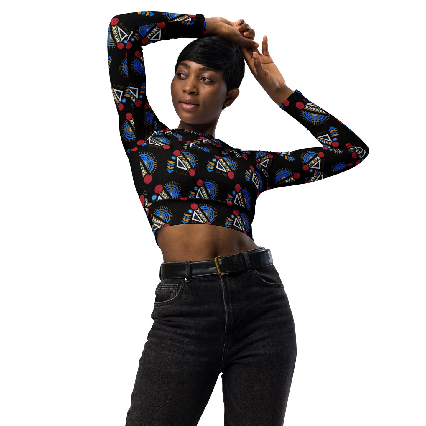 AfriBix Yanga Ankara Recycled long-sleeve crop top